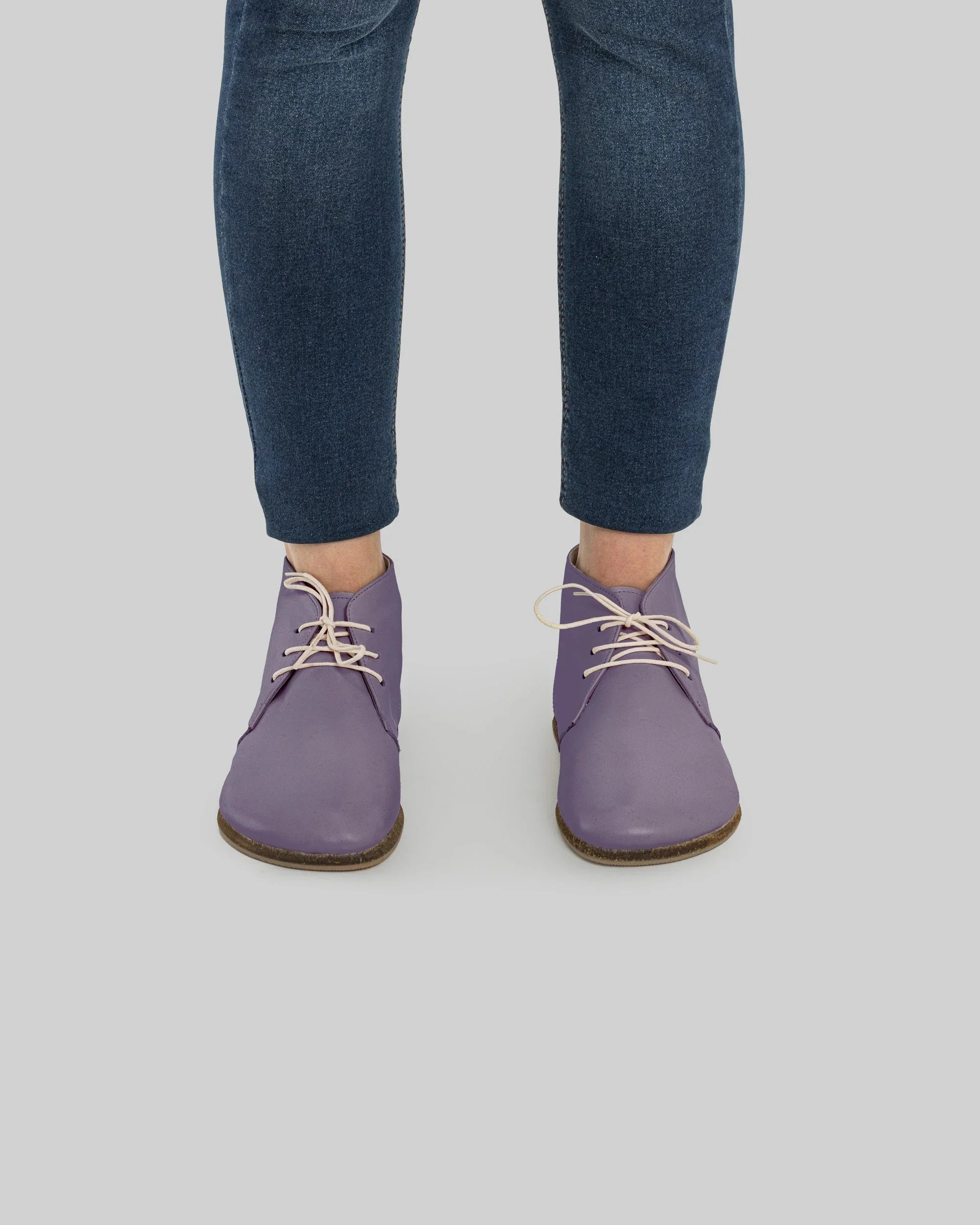 Pair Purple Ankle Boots - Barefoot Wide Toe Calf Leather | Bespoky
