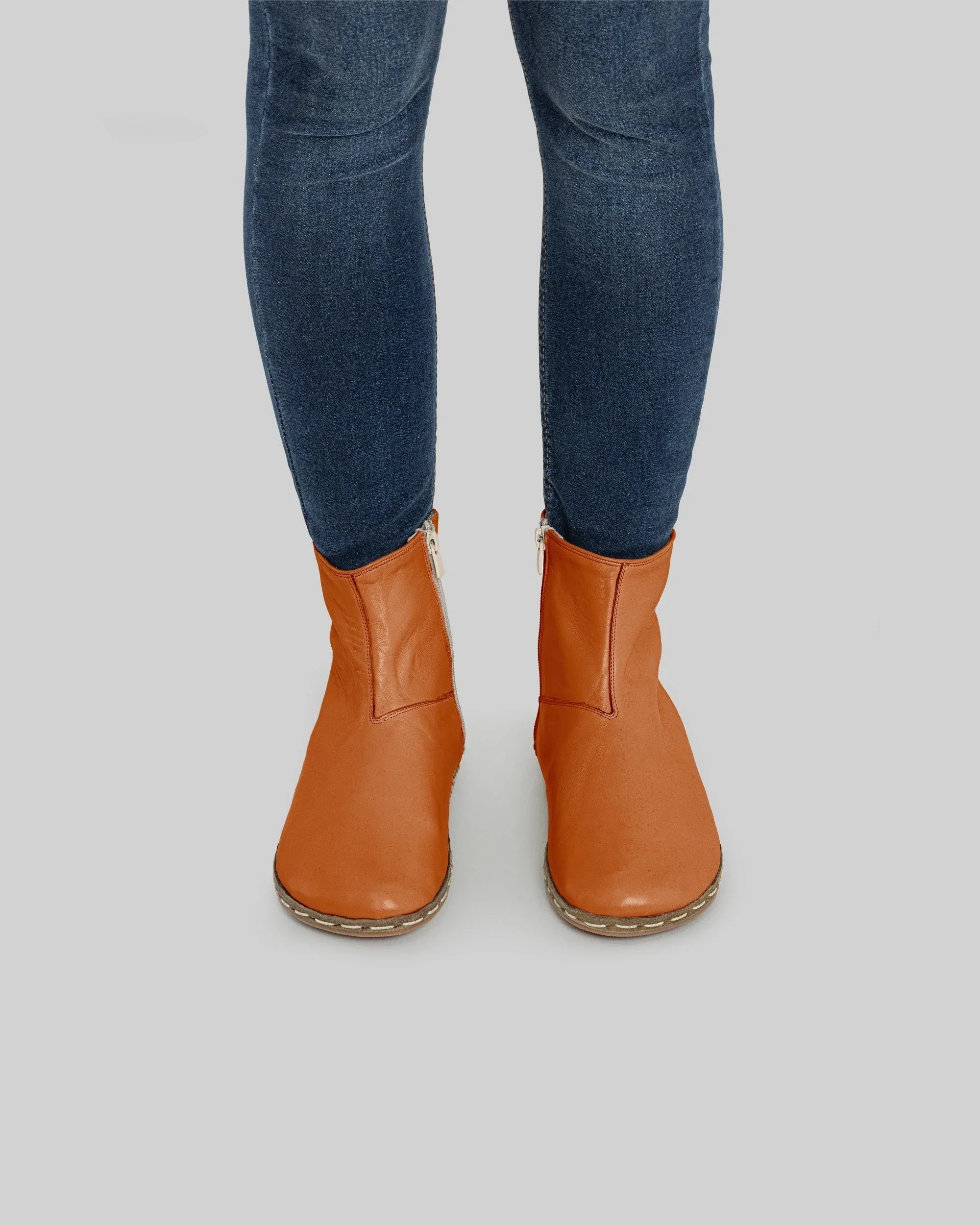 Pair Orange Chelsea Boots - Barefoot Wide Toe Calf Leather | Bespoky
