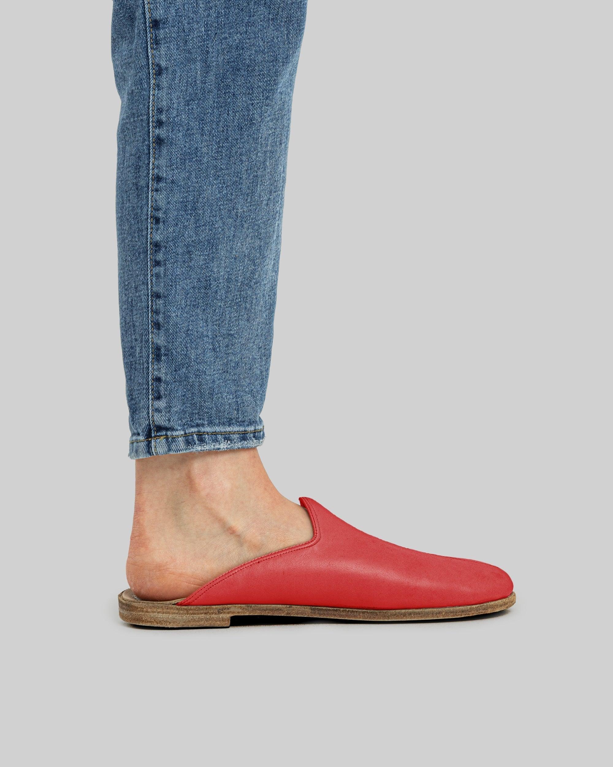 Pair Red Slippers - Barefoot Wide Toe Calf Leather | Bespoky