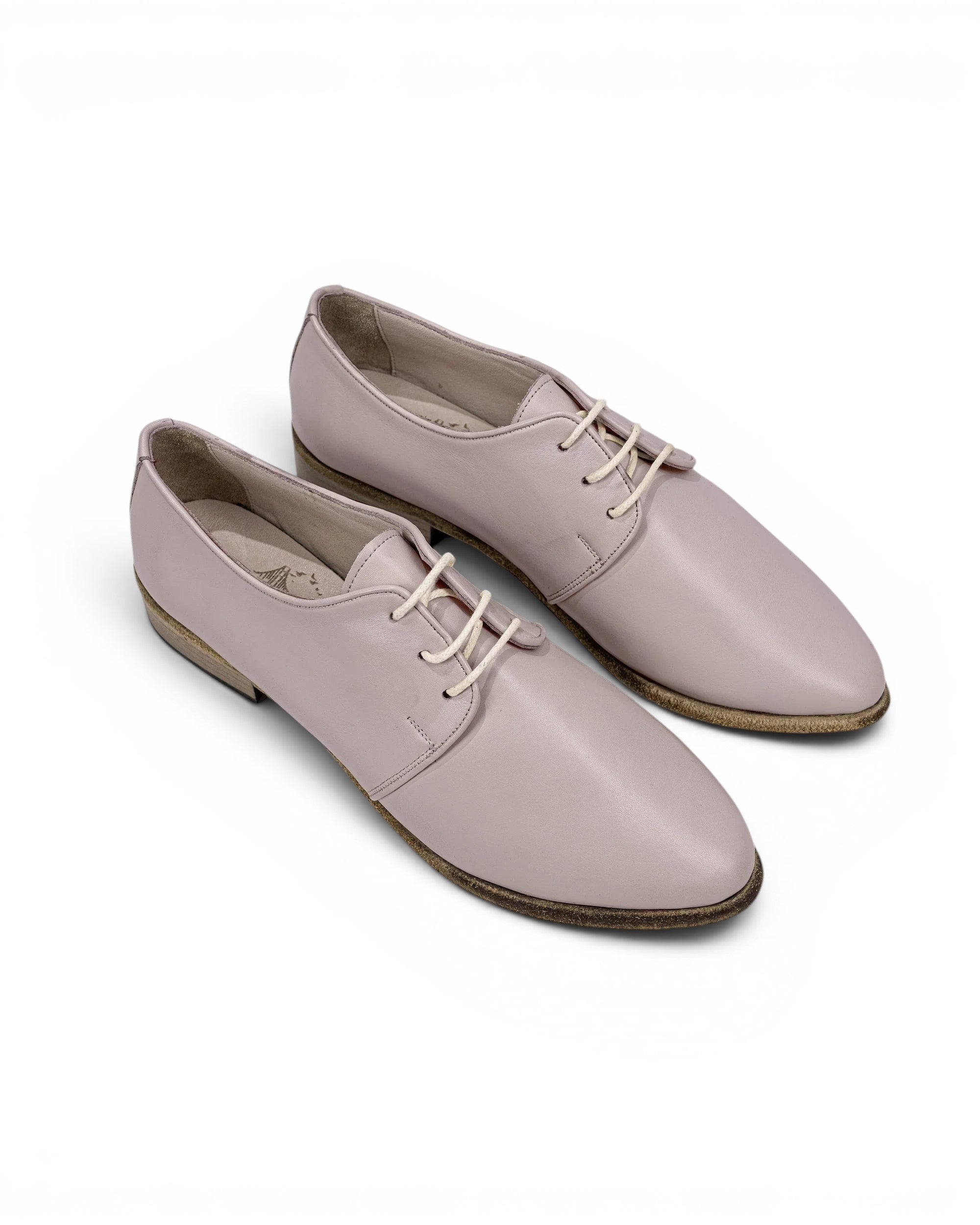 Women's Pink Pointed Toe Oxford - Handcrafted Calf Leather Wide Toe Box | Bespoky