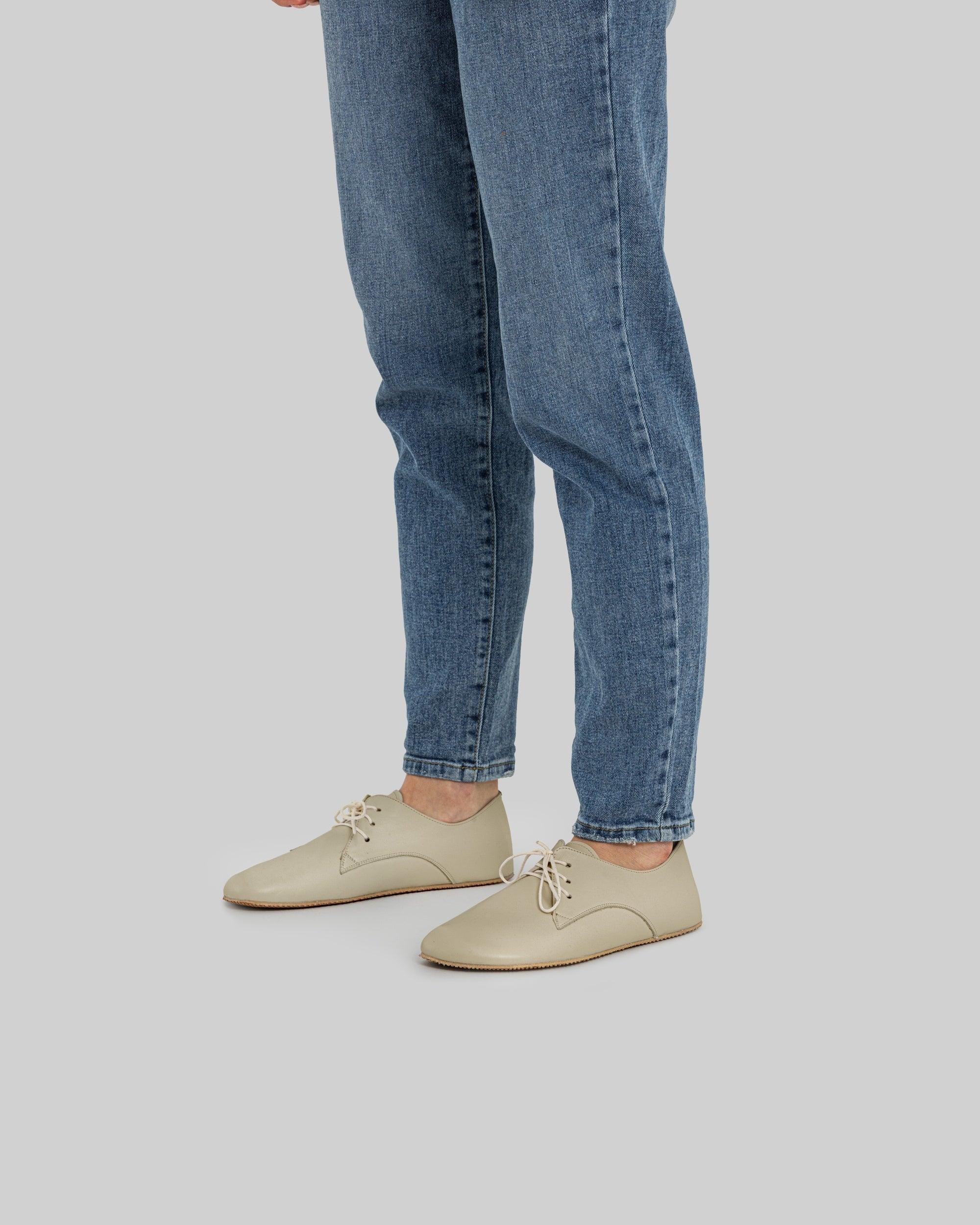 Pair Beige Oxford Shoes - Barefoot Wide Toe Calf Leather | Bespoky
