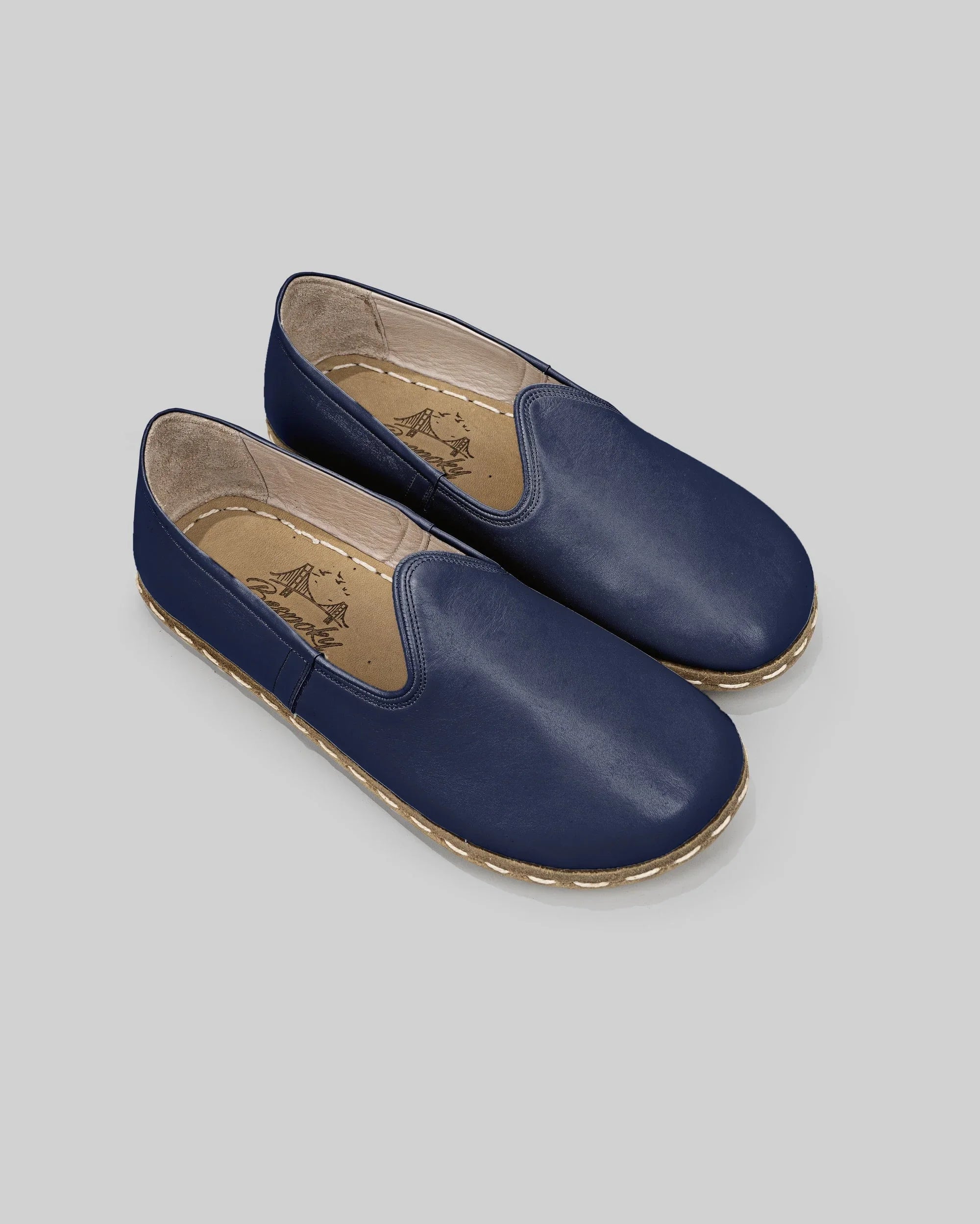 Women's Navy Blue Barefoot Yemeni - Handcrafted Calf Leather Wide Toe Box | Bespoky