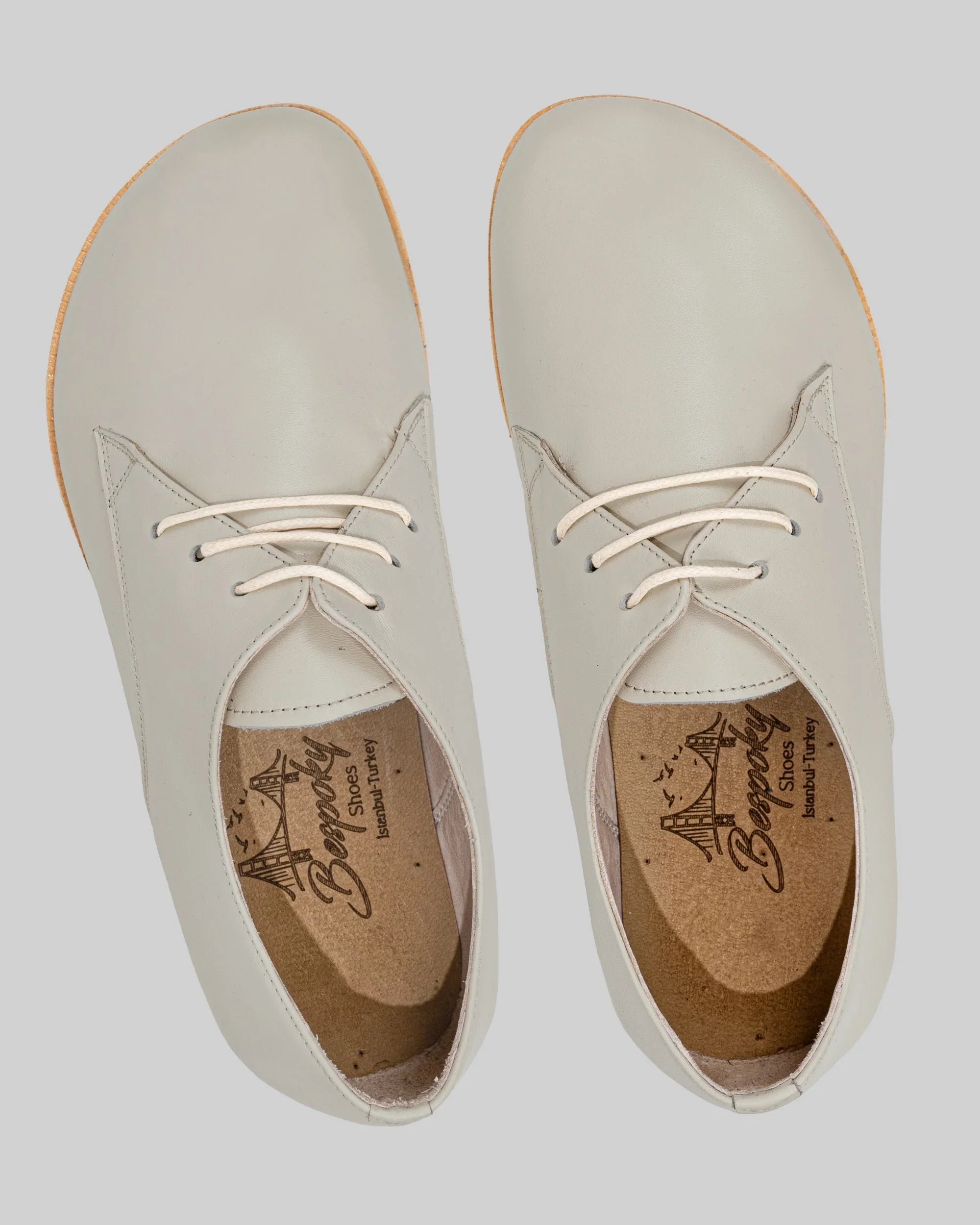 Side view Lucas Beige Oxford Shoes - Calf Leather Zero Drop | Bespoky