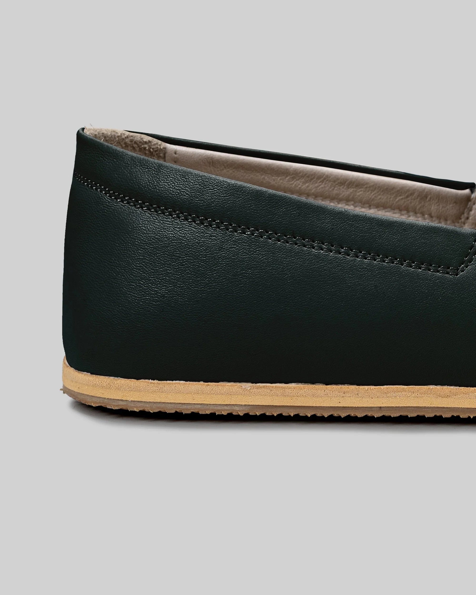 Detail Dark Green Barefoot Shoes - Handcrafted Calf Leather Turkey | Bespoky