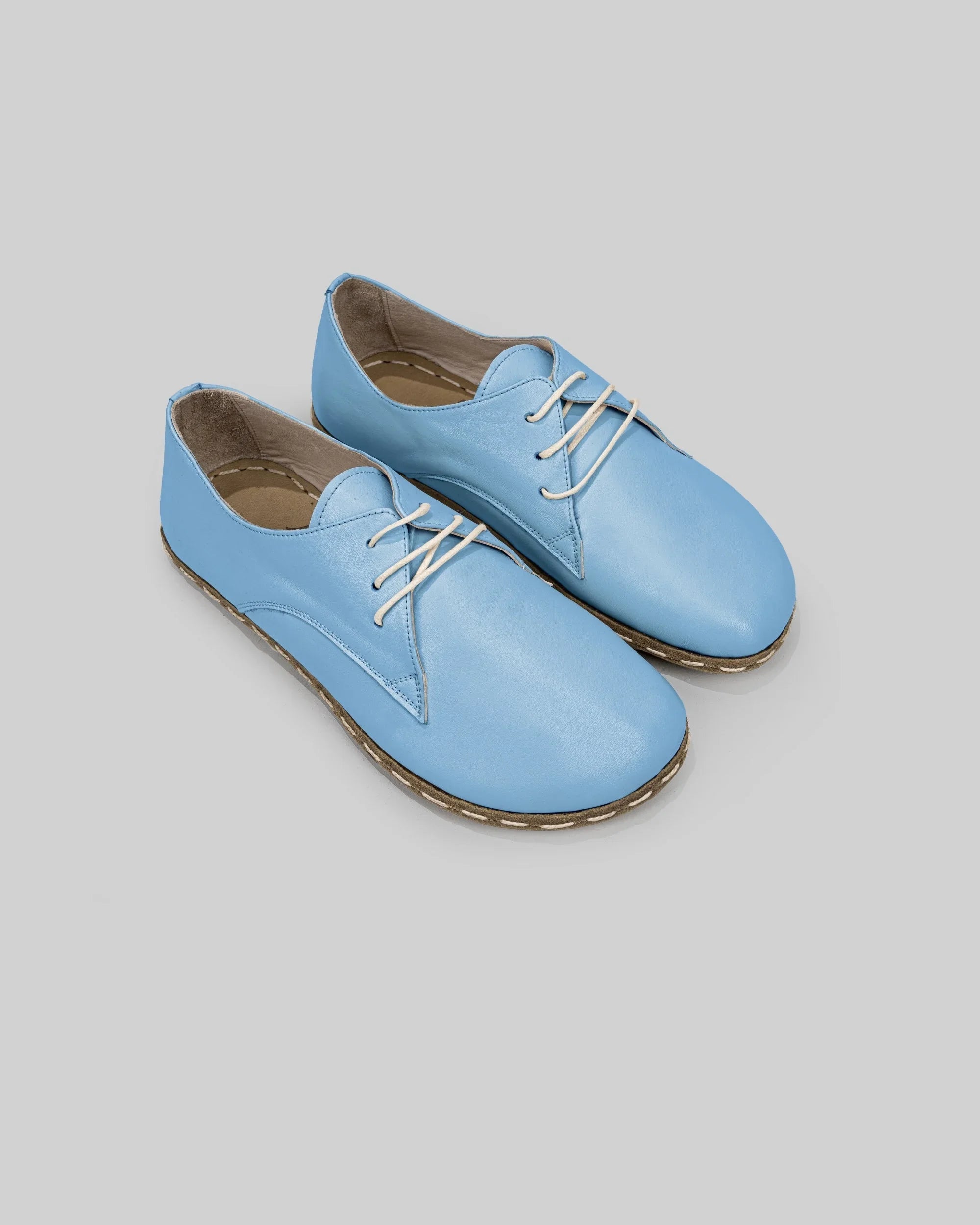 Women's Baby Blue Oxford Shoes - Handcrafted Calf Leather Wide Toe Box | Bespoky