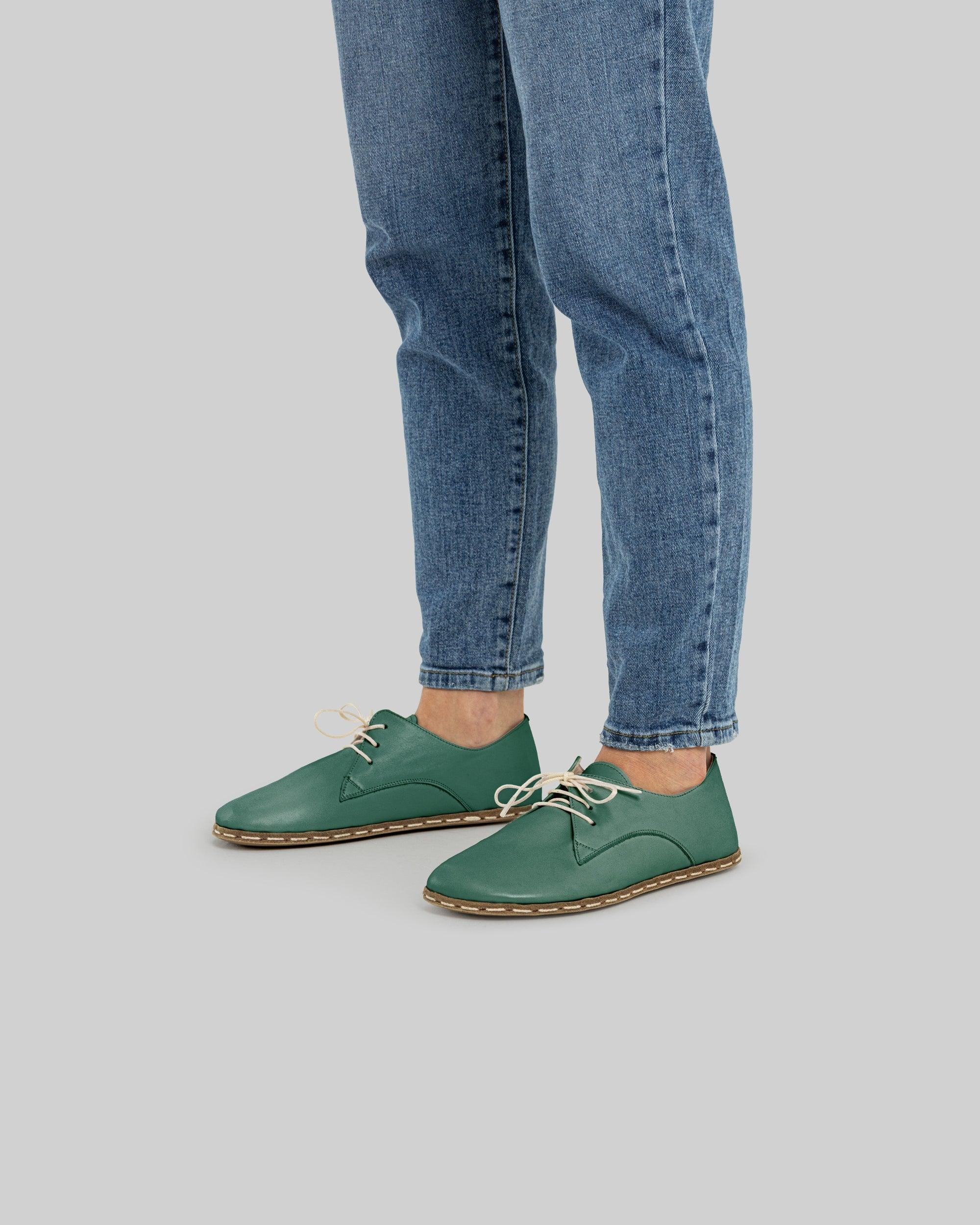 Pair Green Oxford Shoes - Barefoot Wide Toe Calf Leather | Bespoky