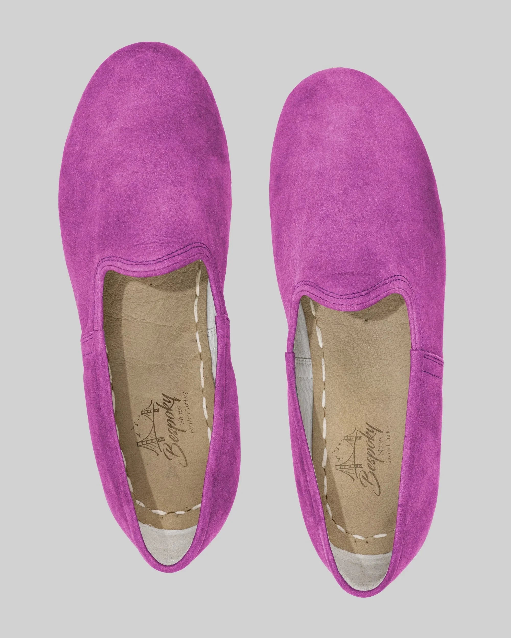Top view Pink Nubuck Yemeni Shoes - Handcrafted Calf Leather | Bespoky