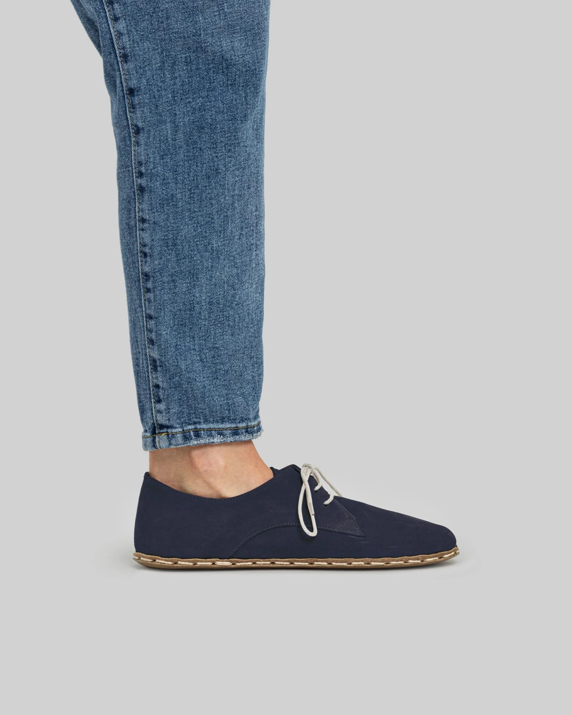 Pair Navy Nubuck Oxford Shoes - Barefoot Wide Toe Calf Leather | Bespoky