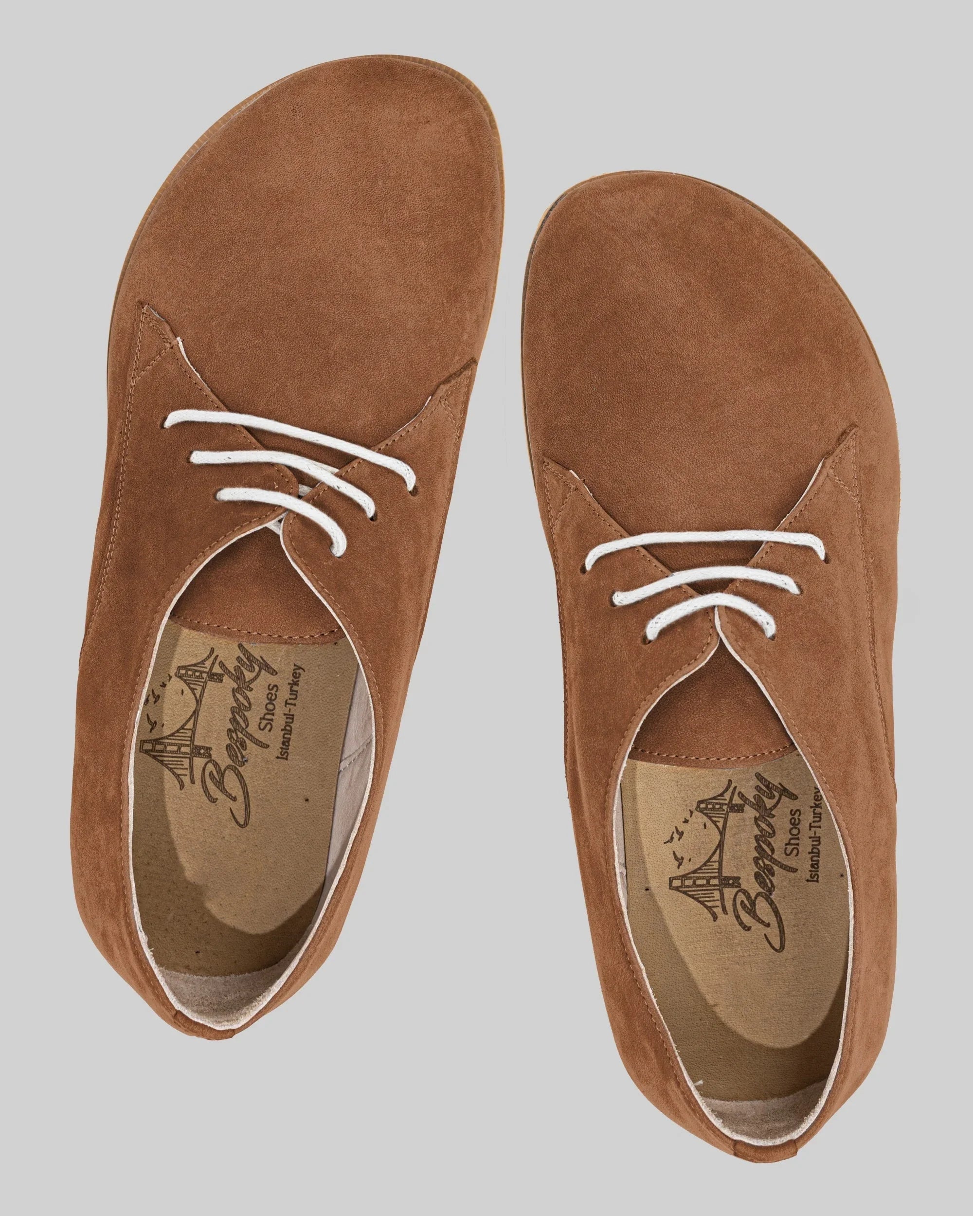 Side view Tan Nubuck Oxford Shoes - Calf Leather Zero Drop | Bespoky