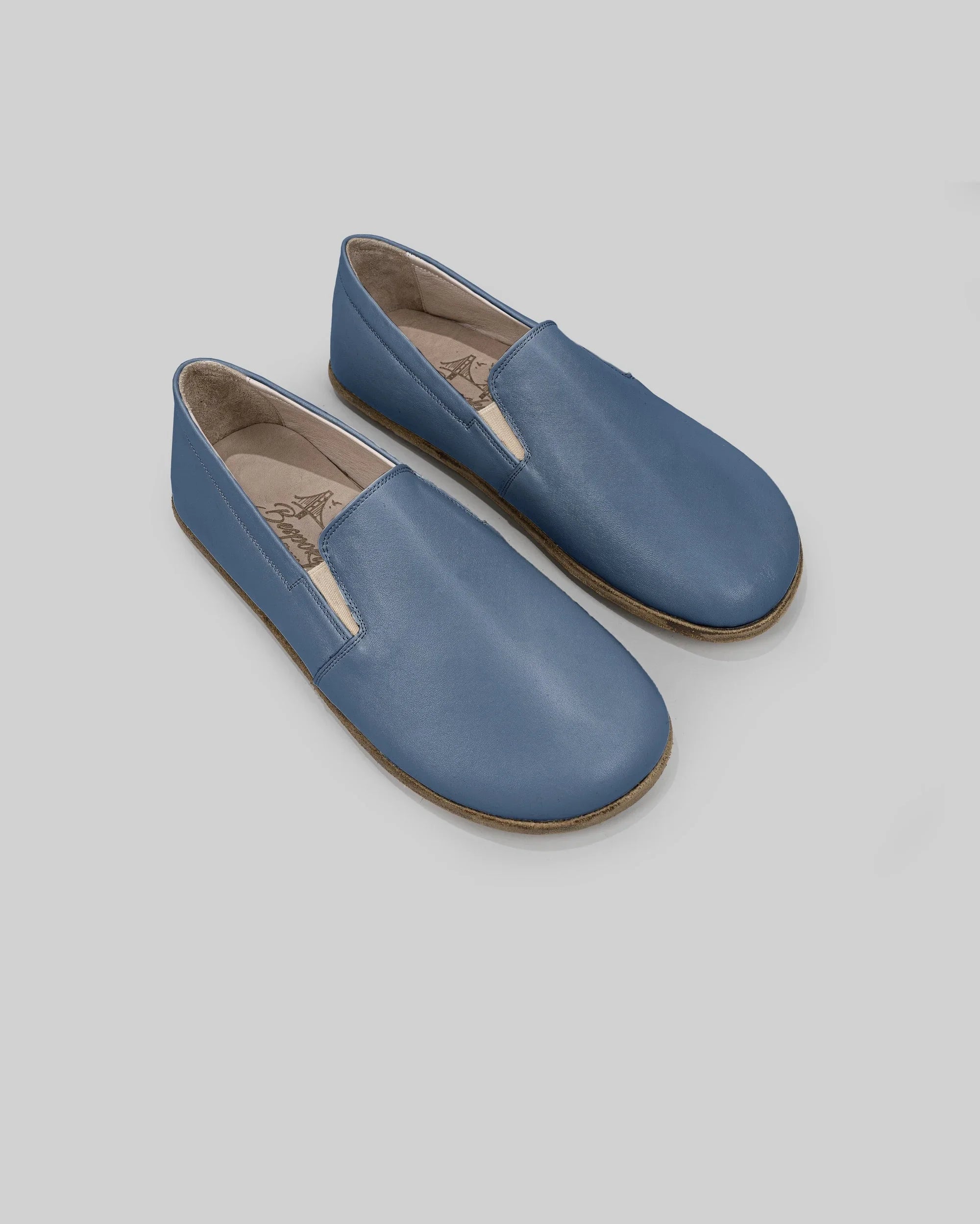 Men's Jean Blue Barefoot Shoes - Handcrafted Calf Leather Wide Toe Box | Bespoky