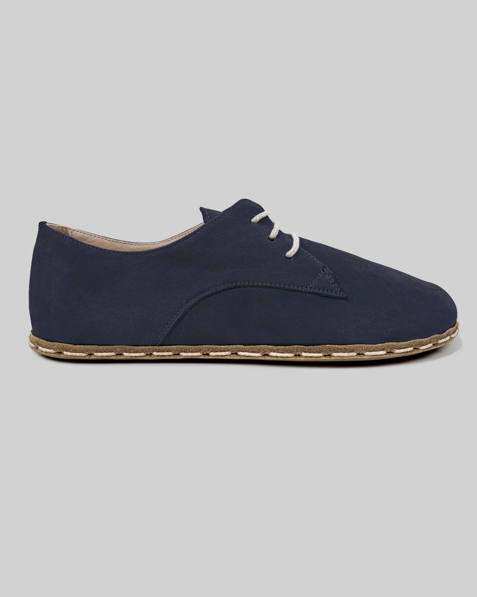 Side view Navy Nubuck Oxford Shoes - Calf Leather Zero Drop | Bespoky