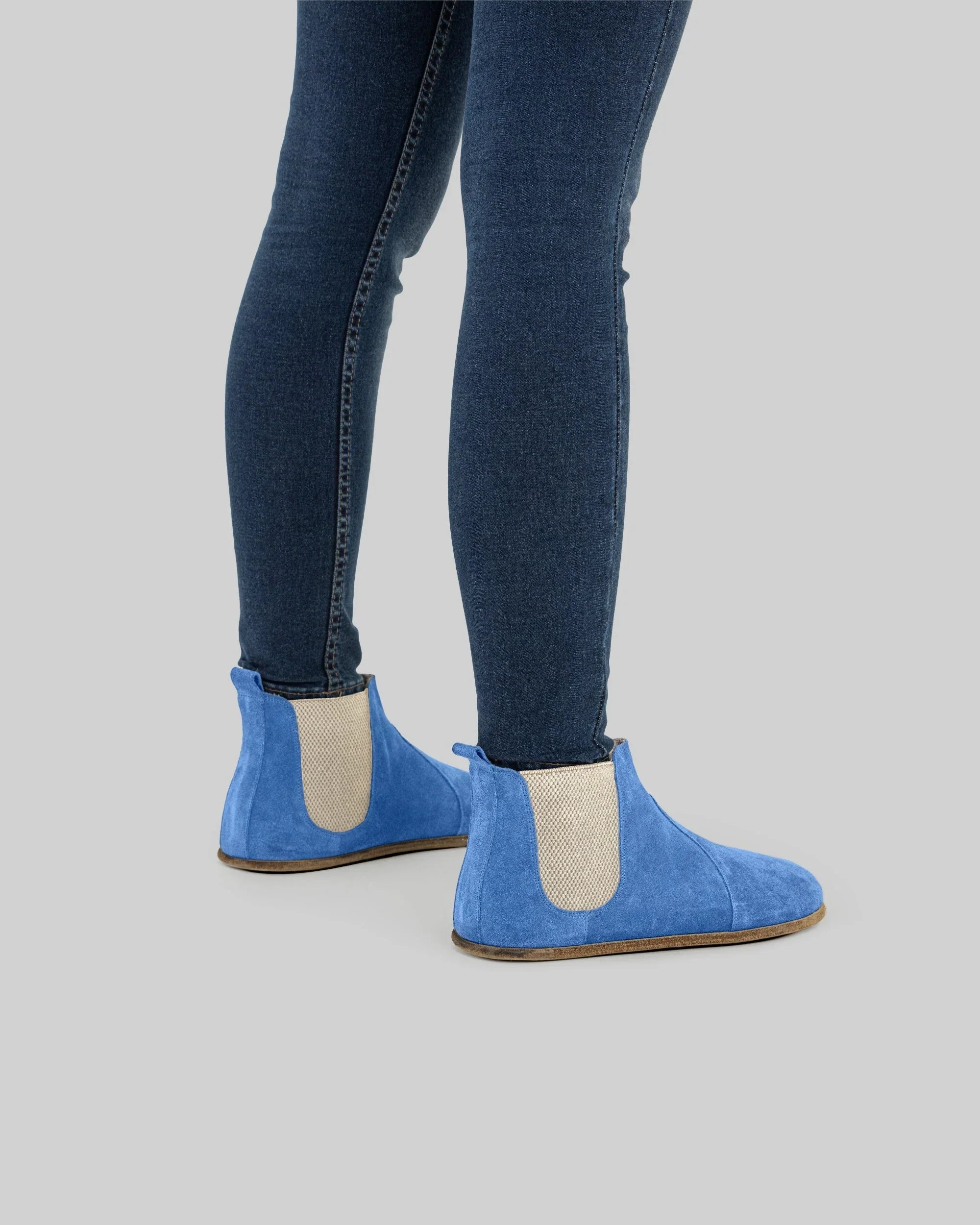 Pair Blue Suede Chelsea Boots - Barefoot Wide Toe Calf Leather | Bespoky