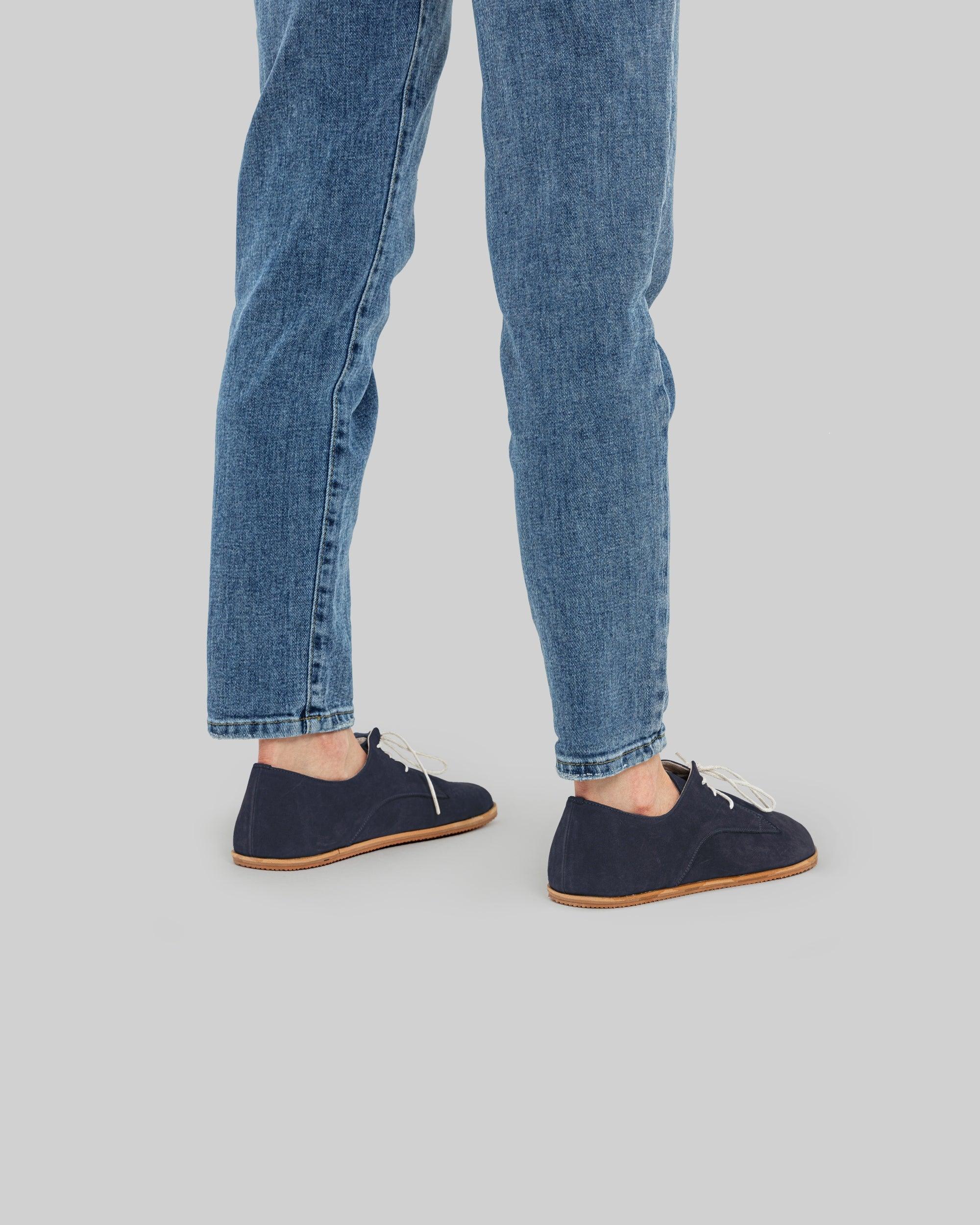 Detail Navy Nubuck Oxford Shoes - Handcrafted Calf Leather Turkey | Bespoky