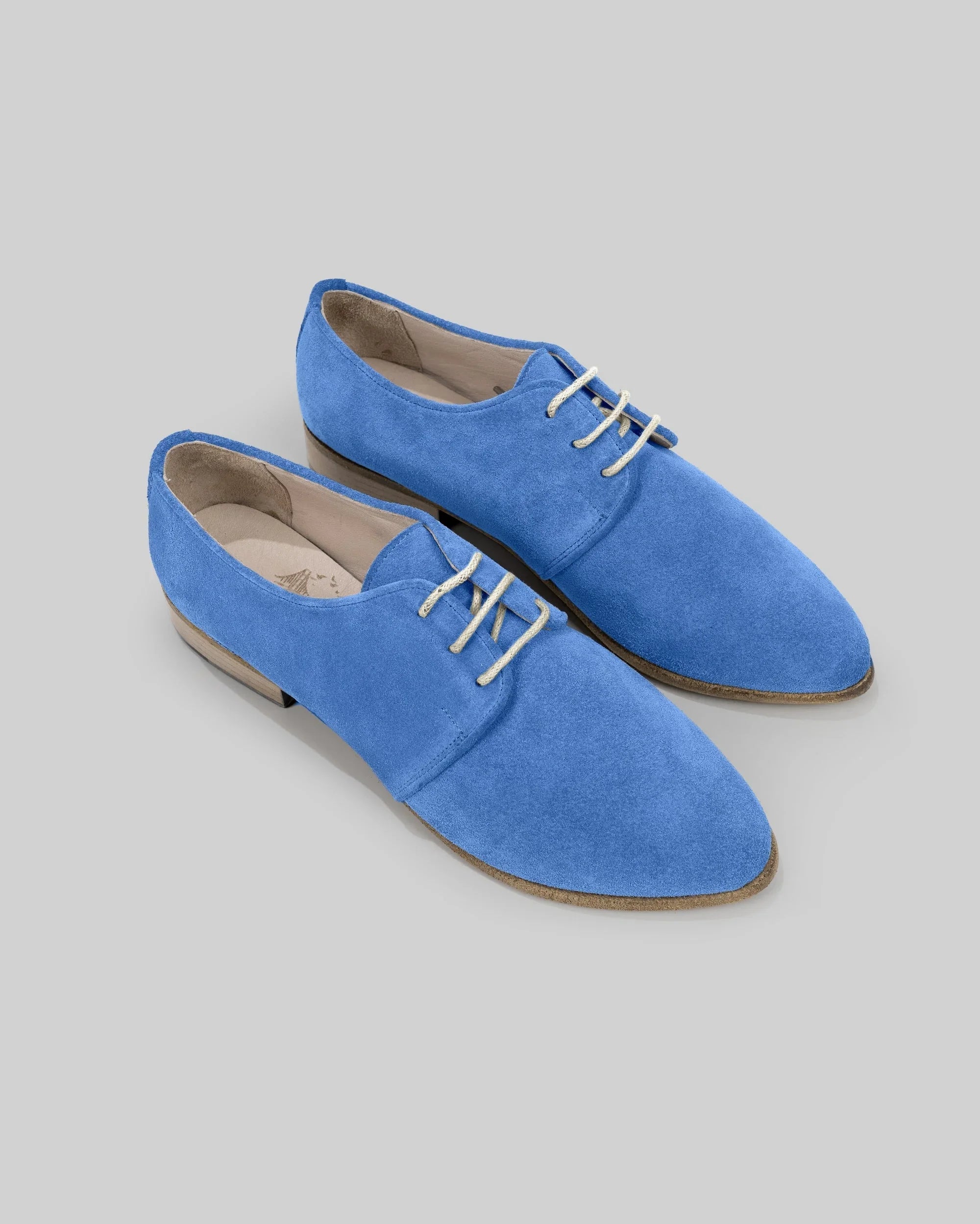 Women's Blue Pointed Toe Oxford - Handcrafted Calf Leather Wide Toe Box | Bespoky