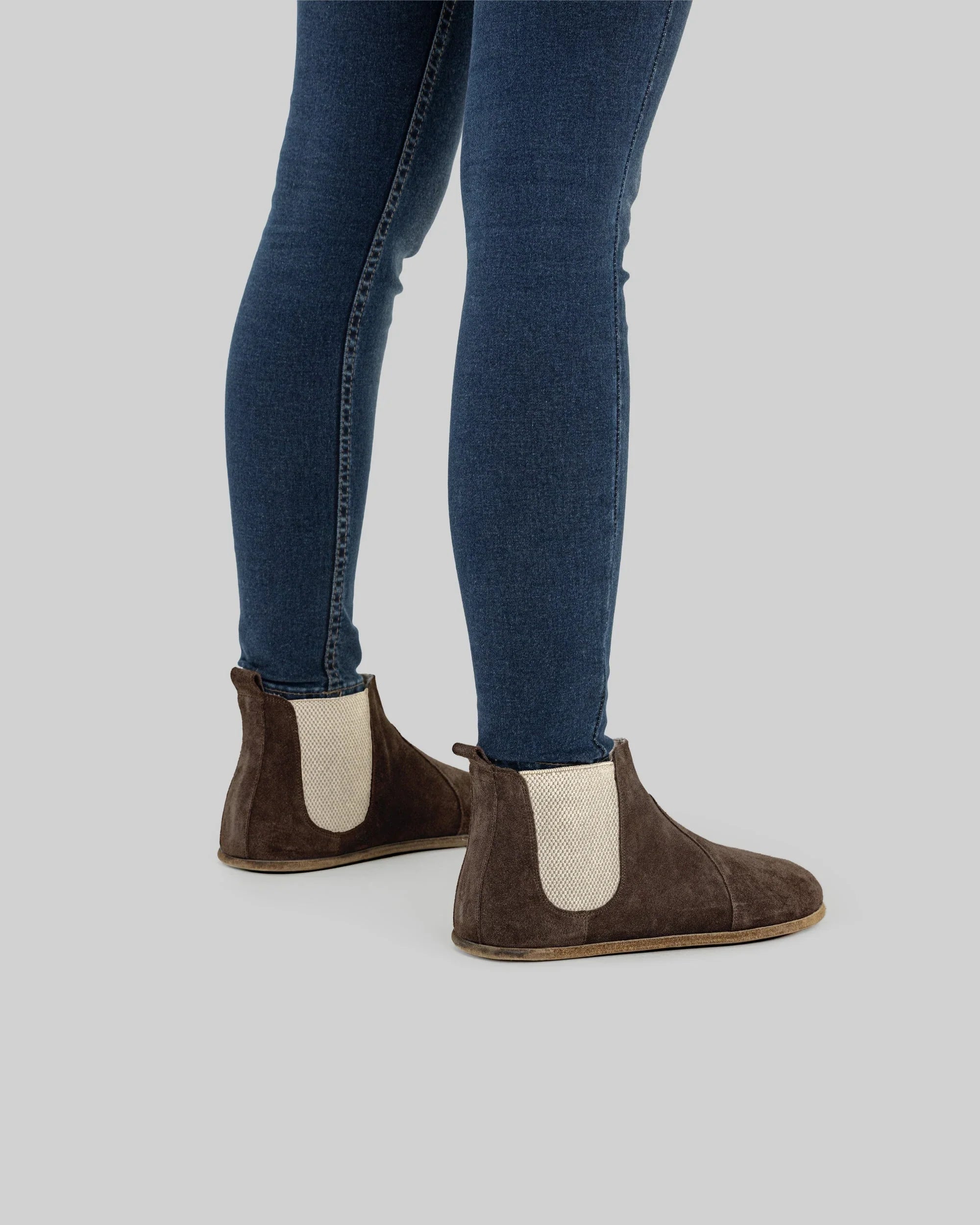 Pair Brown Suede Chelsea Boots - Barefoot Wide Toe Calf Leather | Bespoky