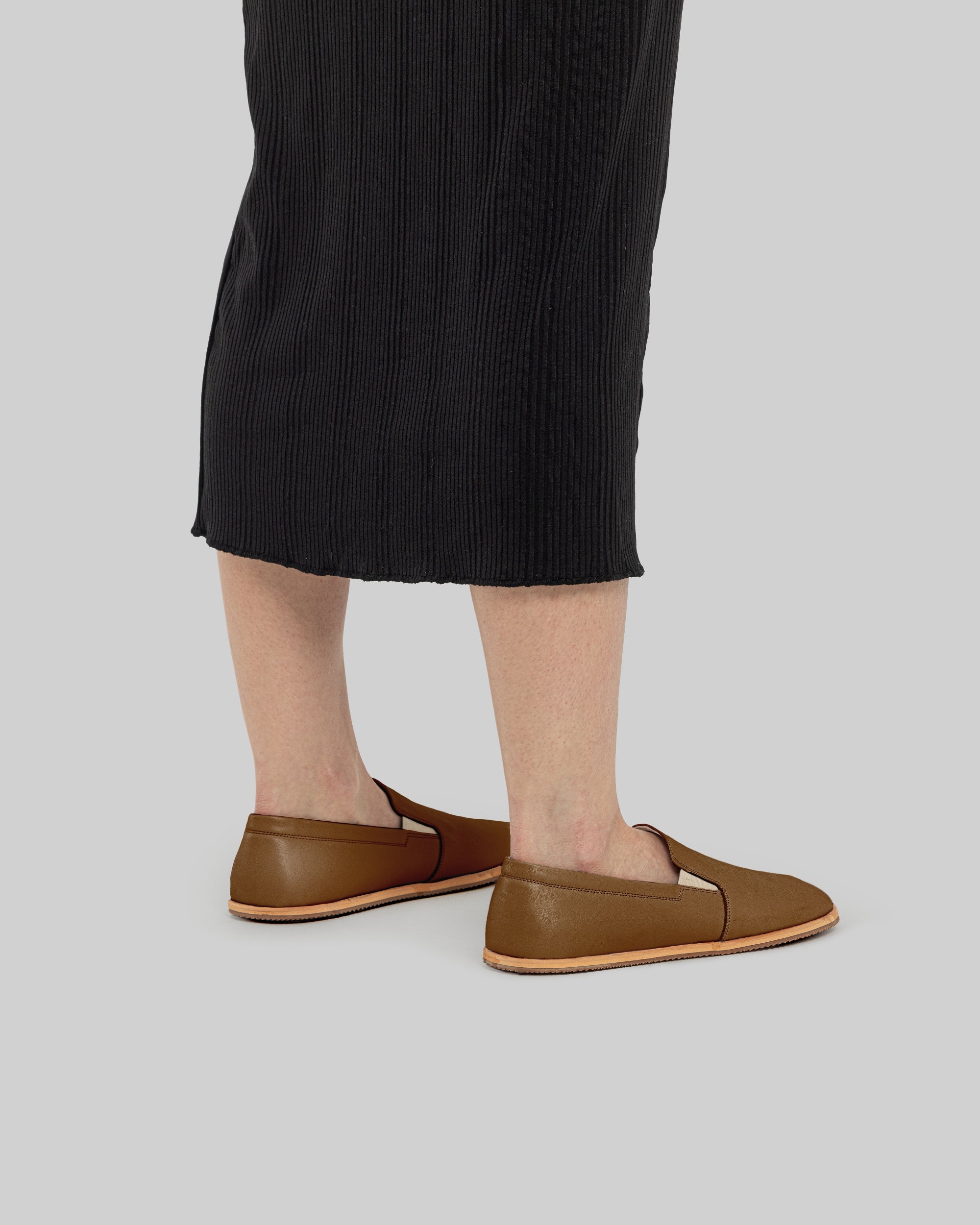 Pair Dark Tan Barefoot Shoes - Barefoot Wide Toe Calf Leather | Bespoky