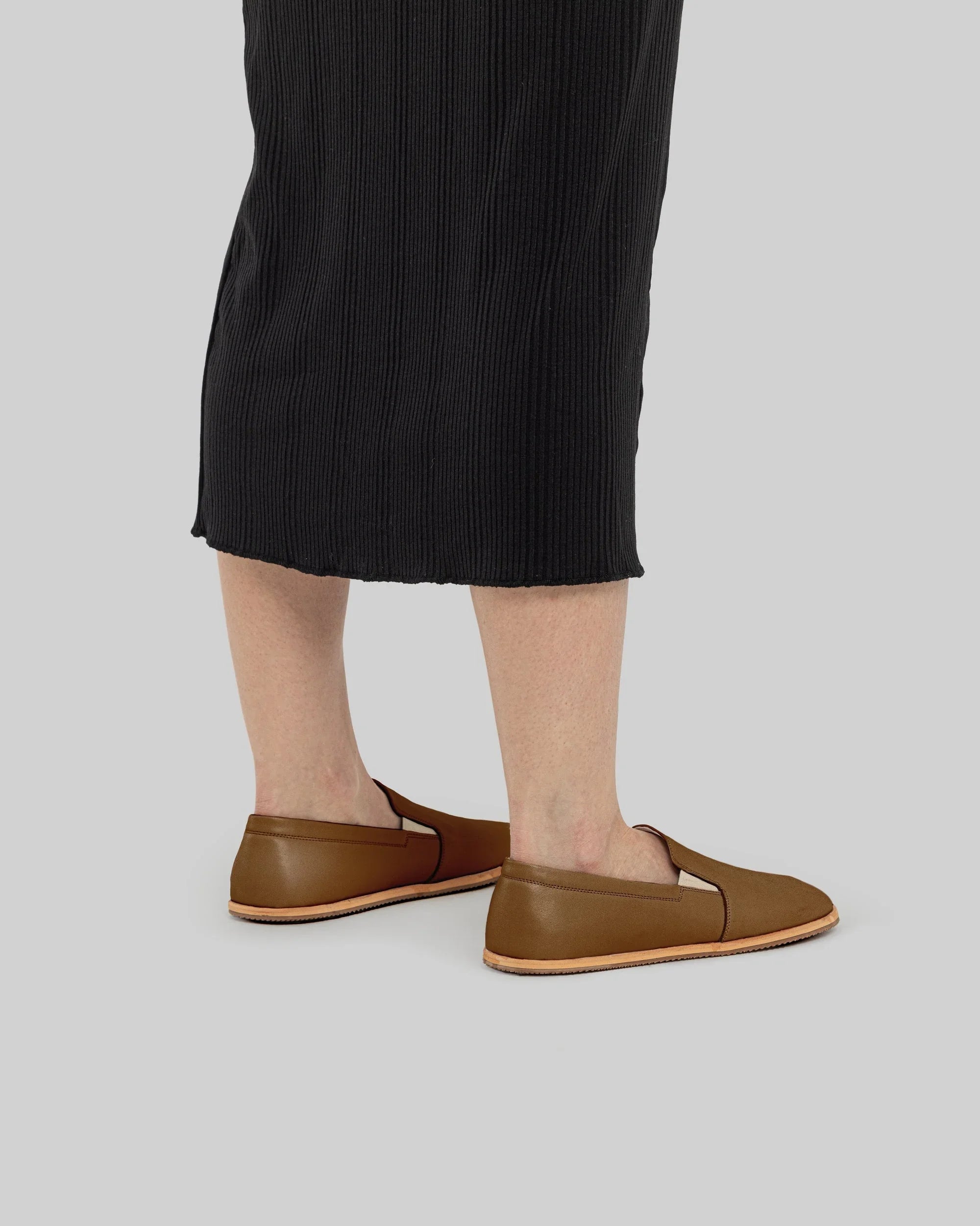 Pair Dark Tan Barefoot Shoes - Barefoot Wide Toe Calf Leather | Bespoky