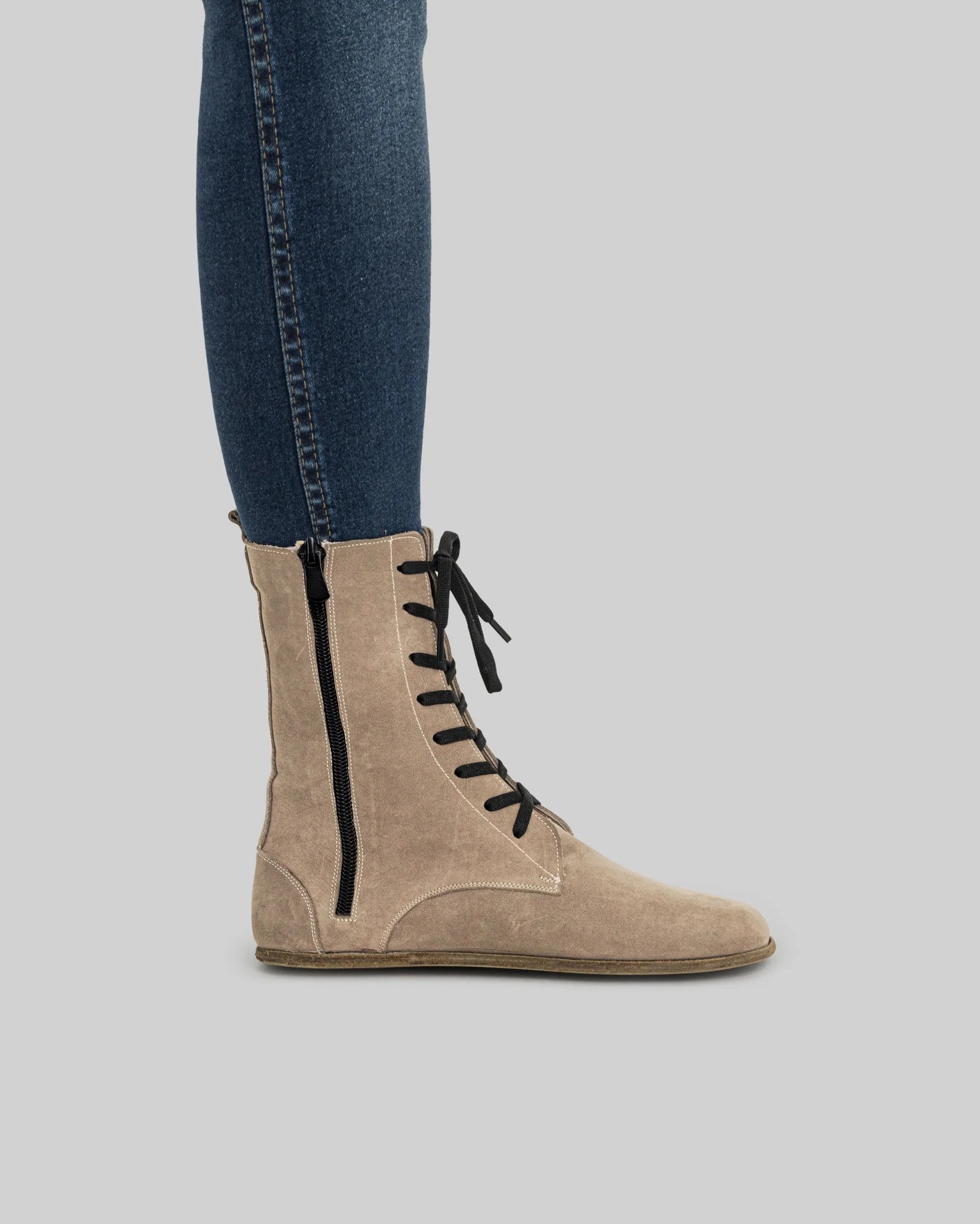 Pair Beige Nubuck Barefoot Boot - Barefoot Wide Toe Calf Leather | Bespoky
