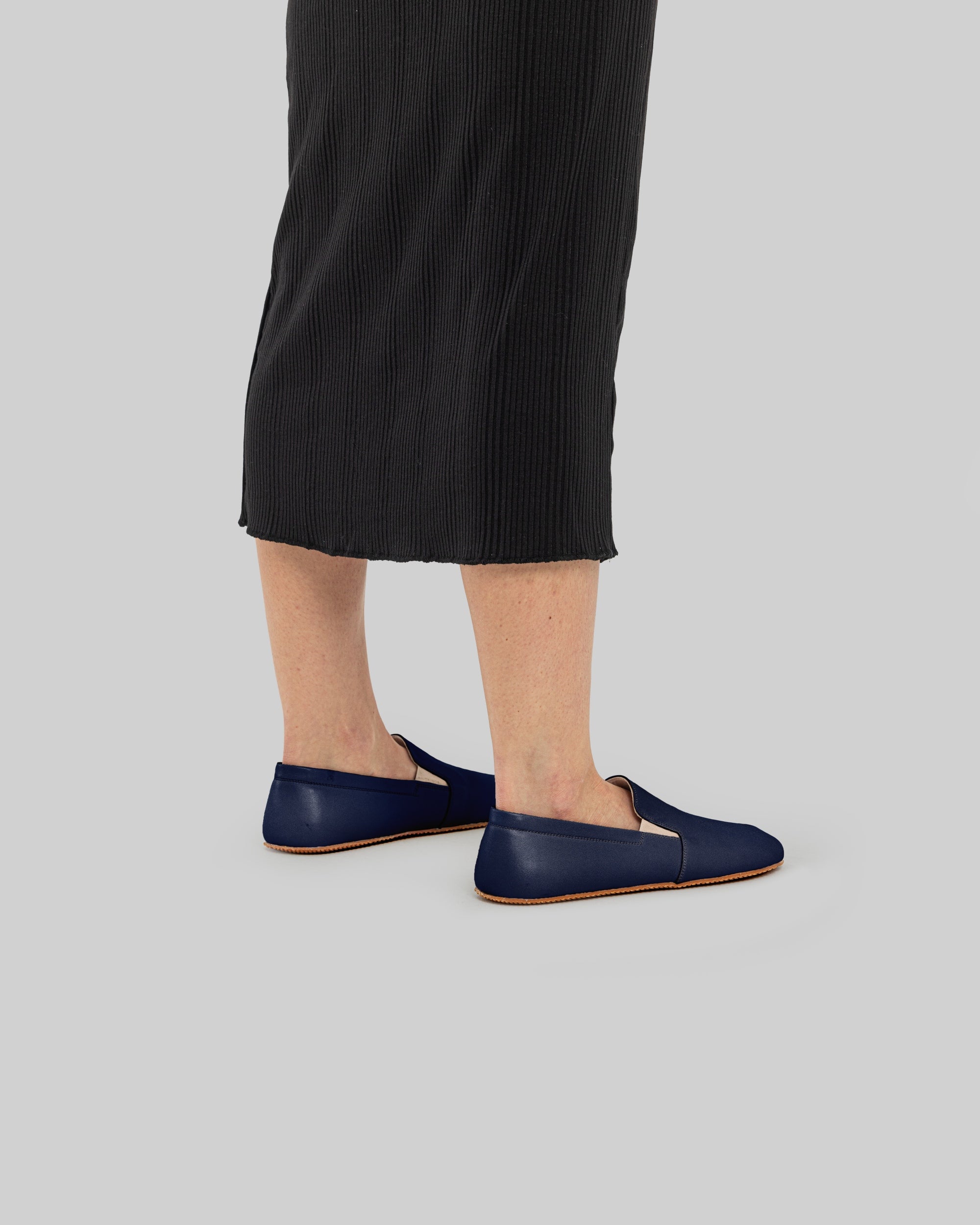 Detail Navy Blue Barefoot Shoes - Handcrafted Calf Leather Turkey | Bespoky