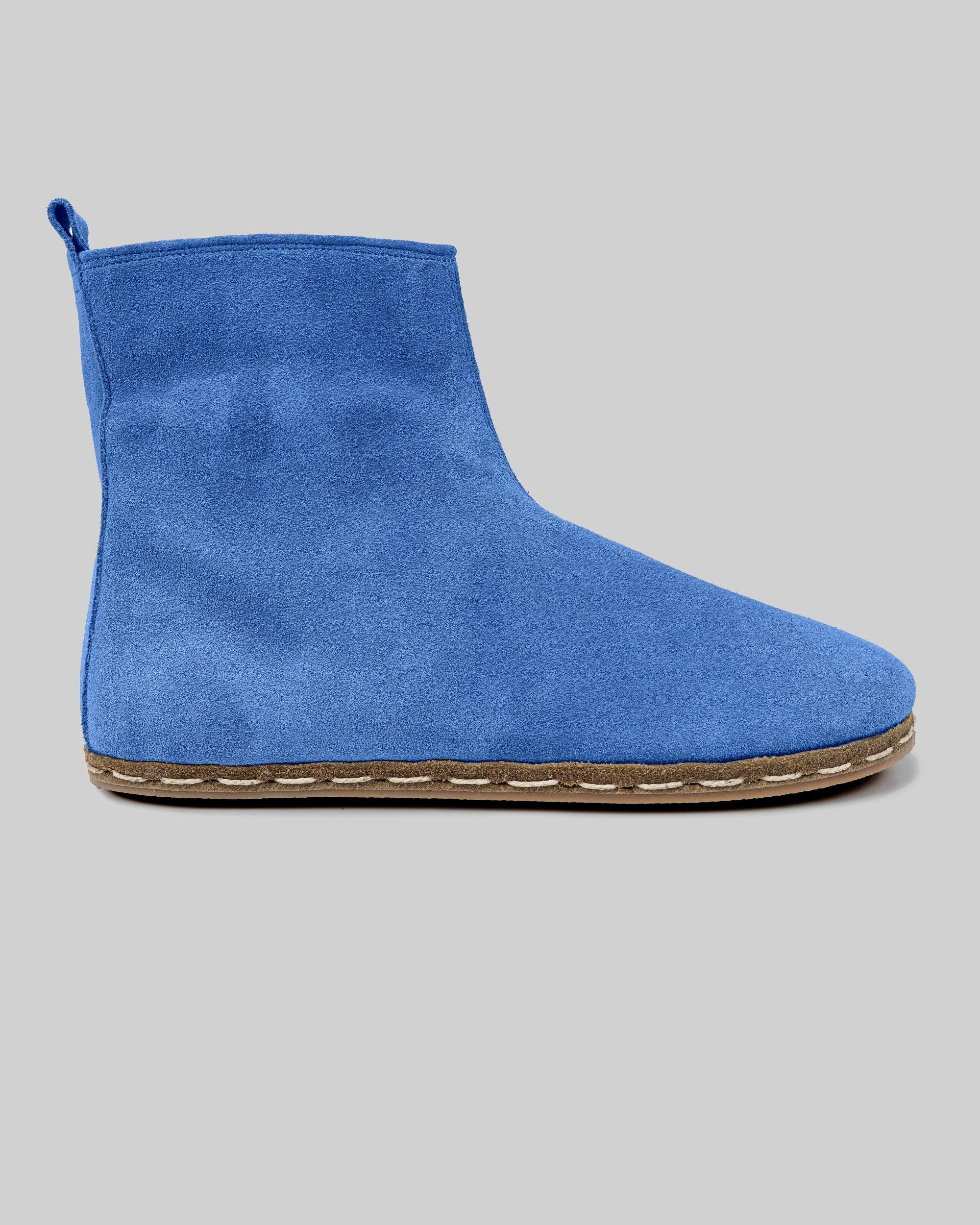 Side view Blue Suede Chelsea Boots - Calf Leather Zero Drop | Bespoky