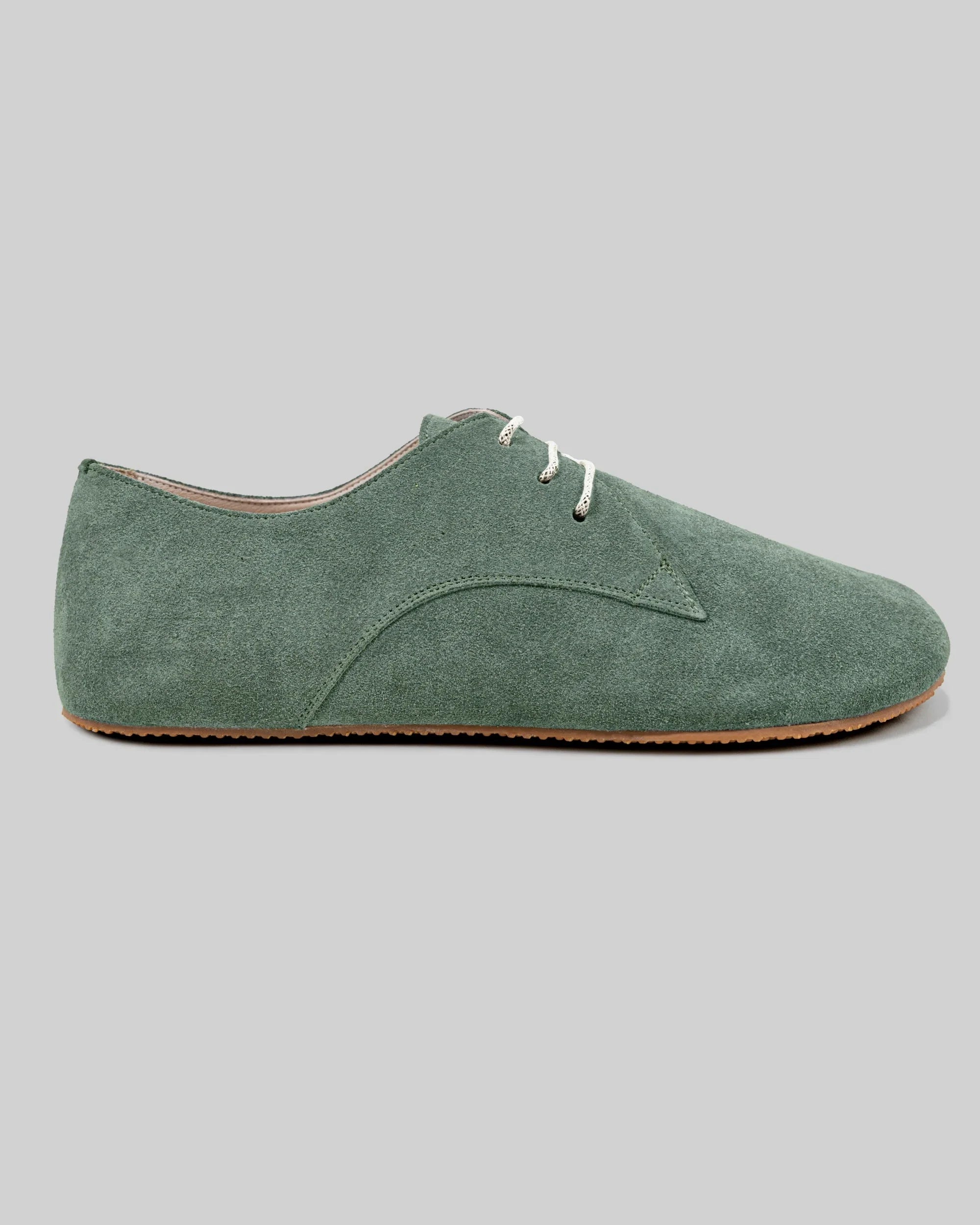 Side view Green Suede Oxford Shoes - Calf Leather Zero Drop | Bespoky