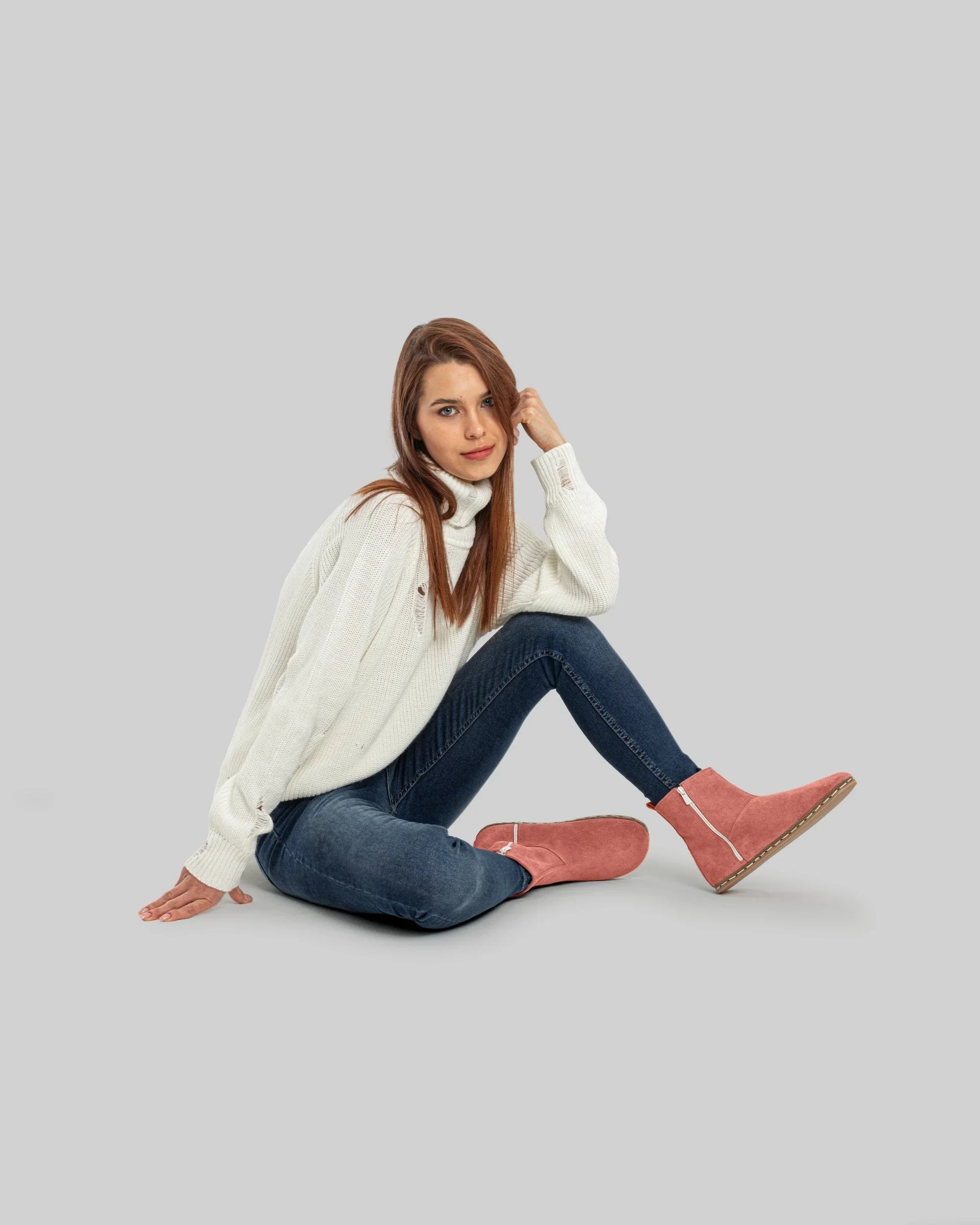 Pair Pink Suede Chelsea Boots - Barefoot Wide Toe Calf Leather | Bespoky