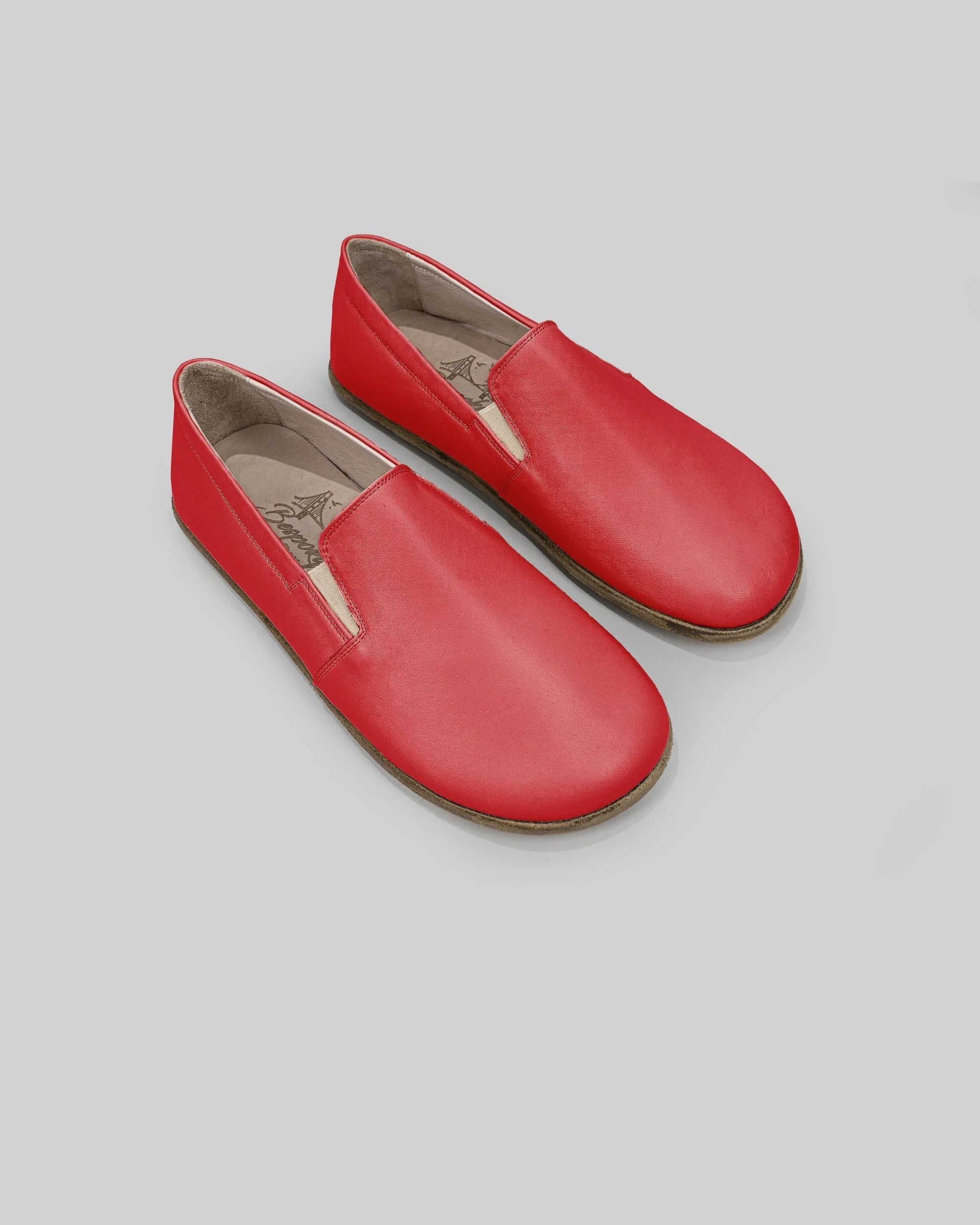 Men's Red Barefoot Shoes - Handcrafted Calf Leather Wide Toe Box | Bespoky