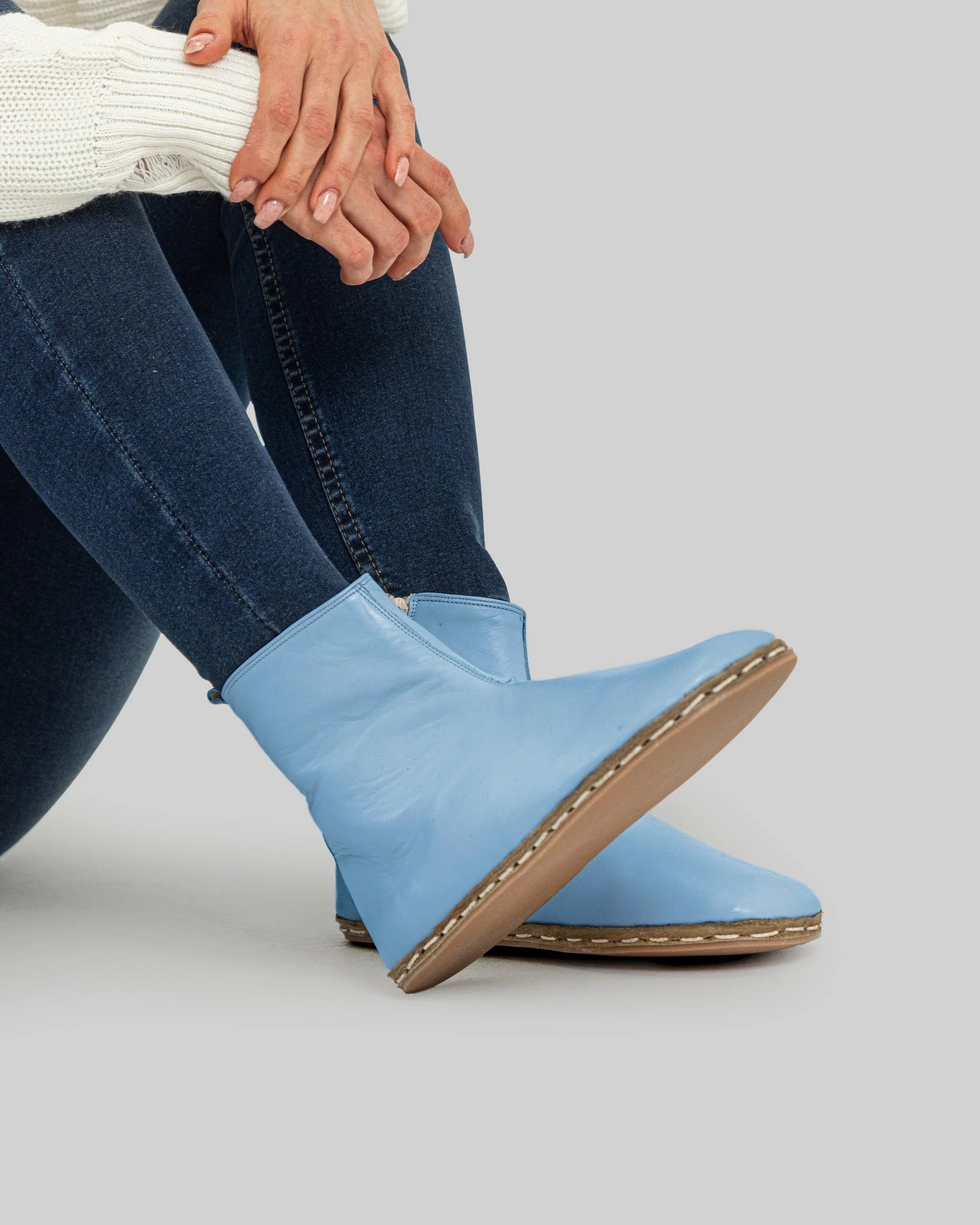 Men's Baby Blue Chelsea Boots - Handcrafted Calf Leather Wide Toe Box | Bespoky