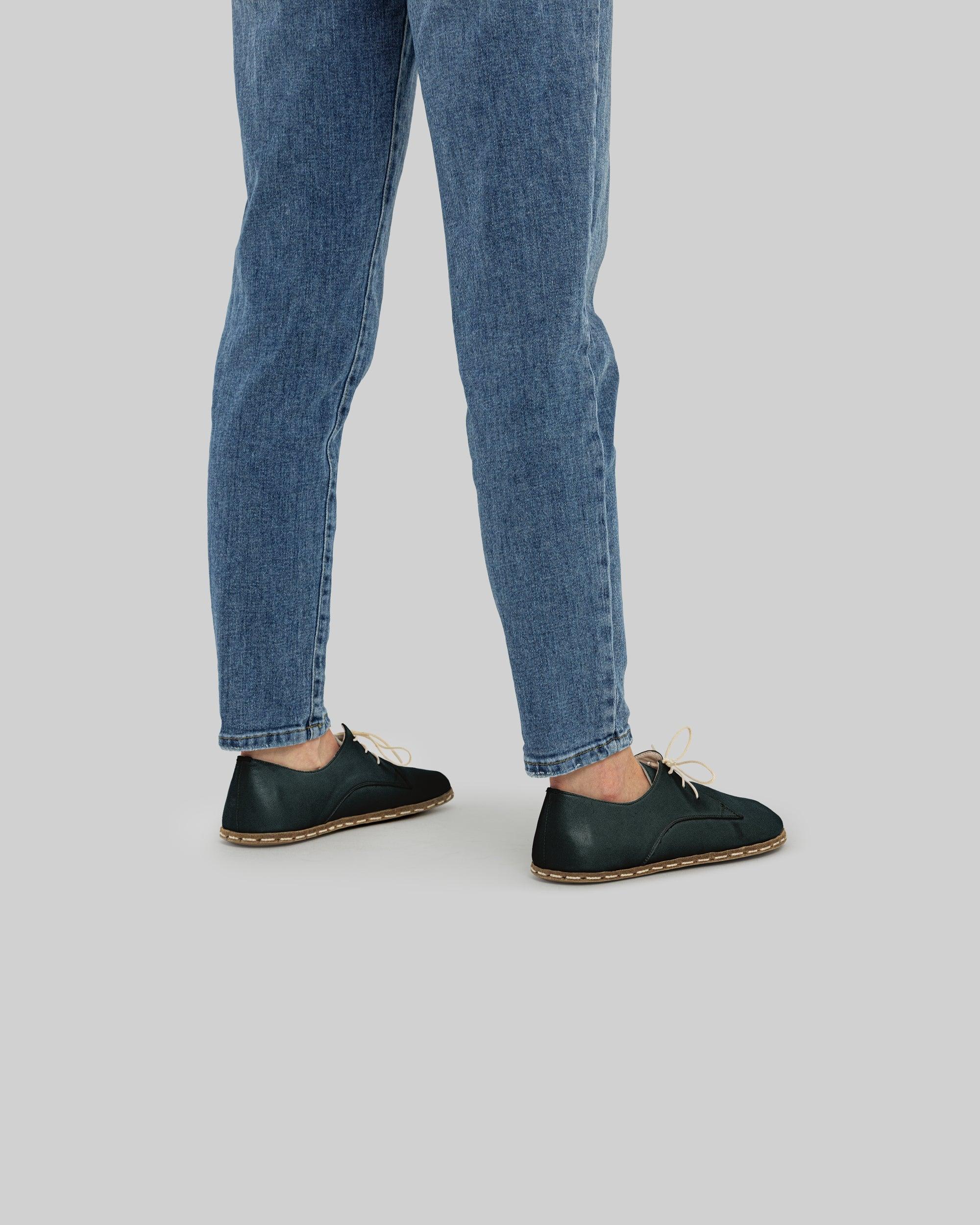 Detail Dark Green Oxford Shoes - Handcrafted Calf Leather Turkey | Bespoky