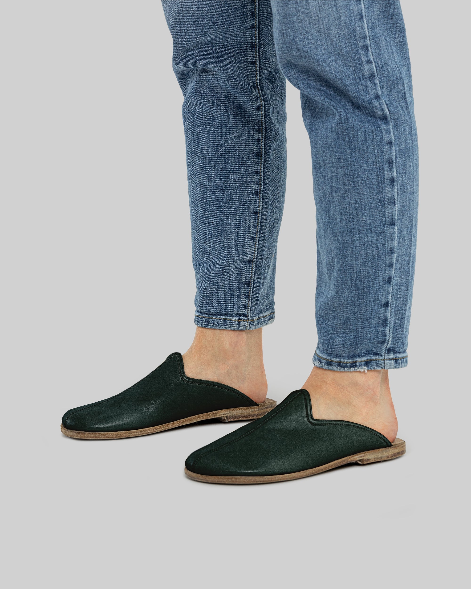 Top view Dark Green Slippers - Handcrafted Calf Leather | Bespoky