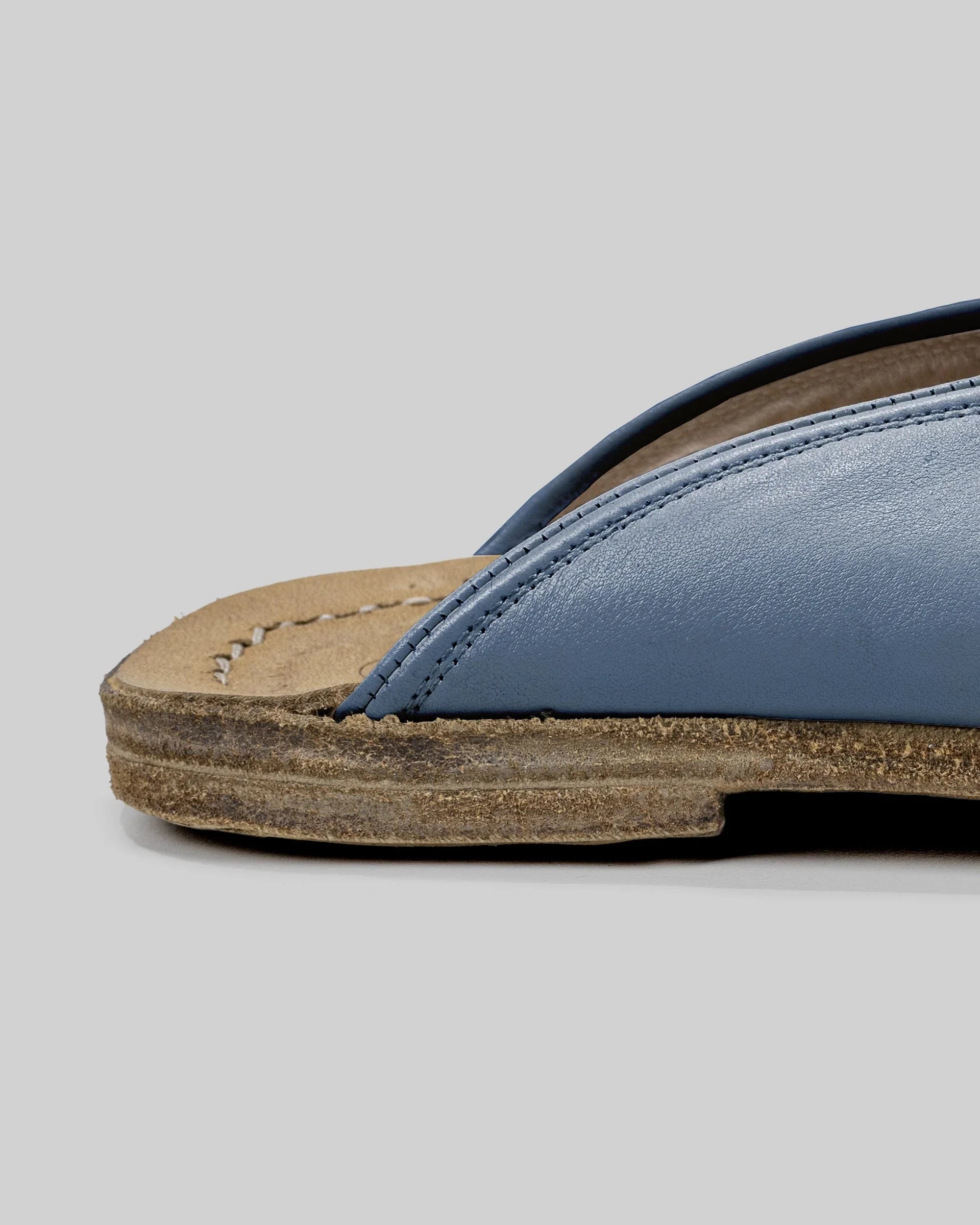Detail Jean Blue Slippers - Handcrafted Calf Leather Turkey | Bespoky