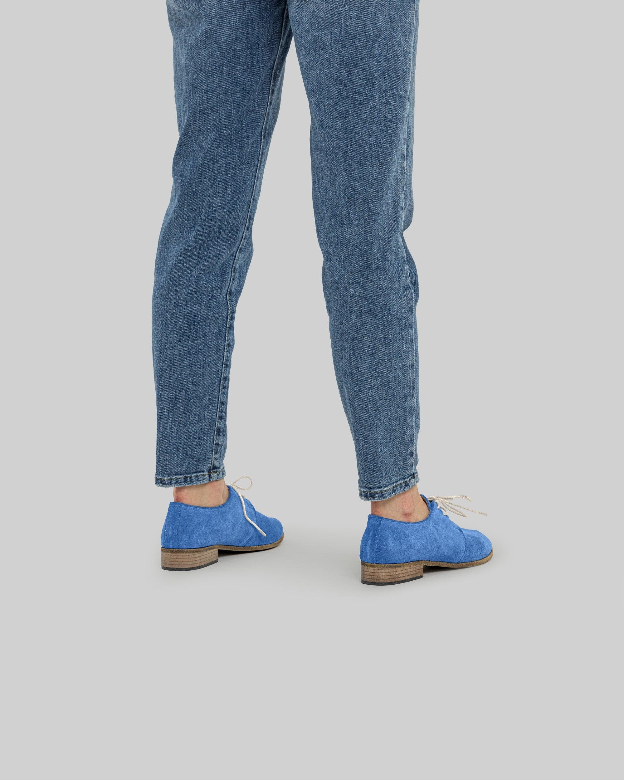 Detail Blue Pointed Toe Oxford - Handcrafted Calf Leather Turkey | Bespoky