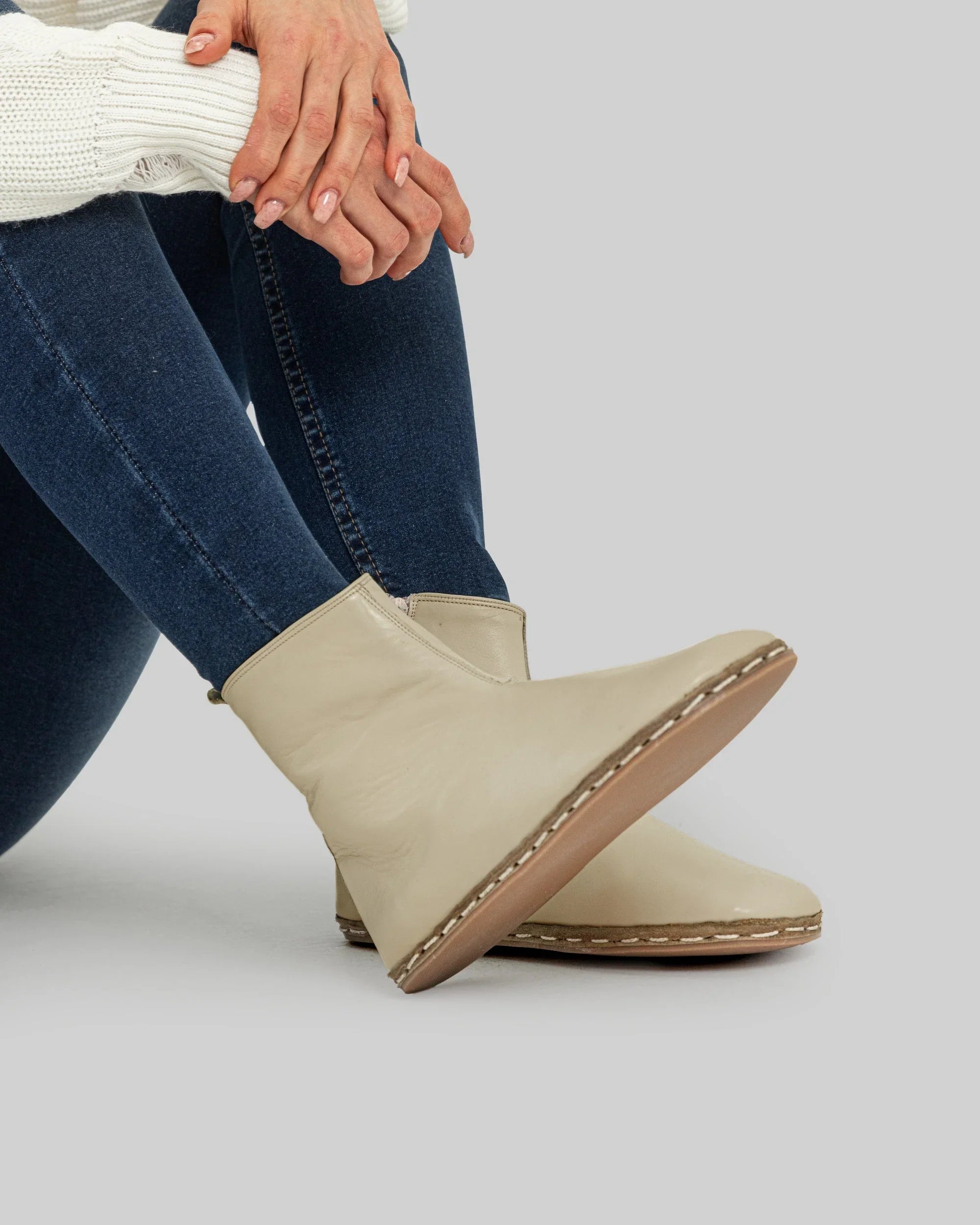 Women's Beige Chelsea Boots - Handcrafted Calf Leather Wide Toe Box | Bespoky
