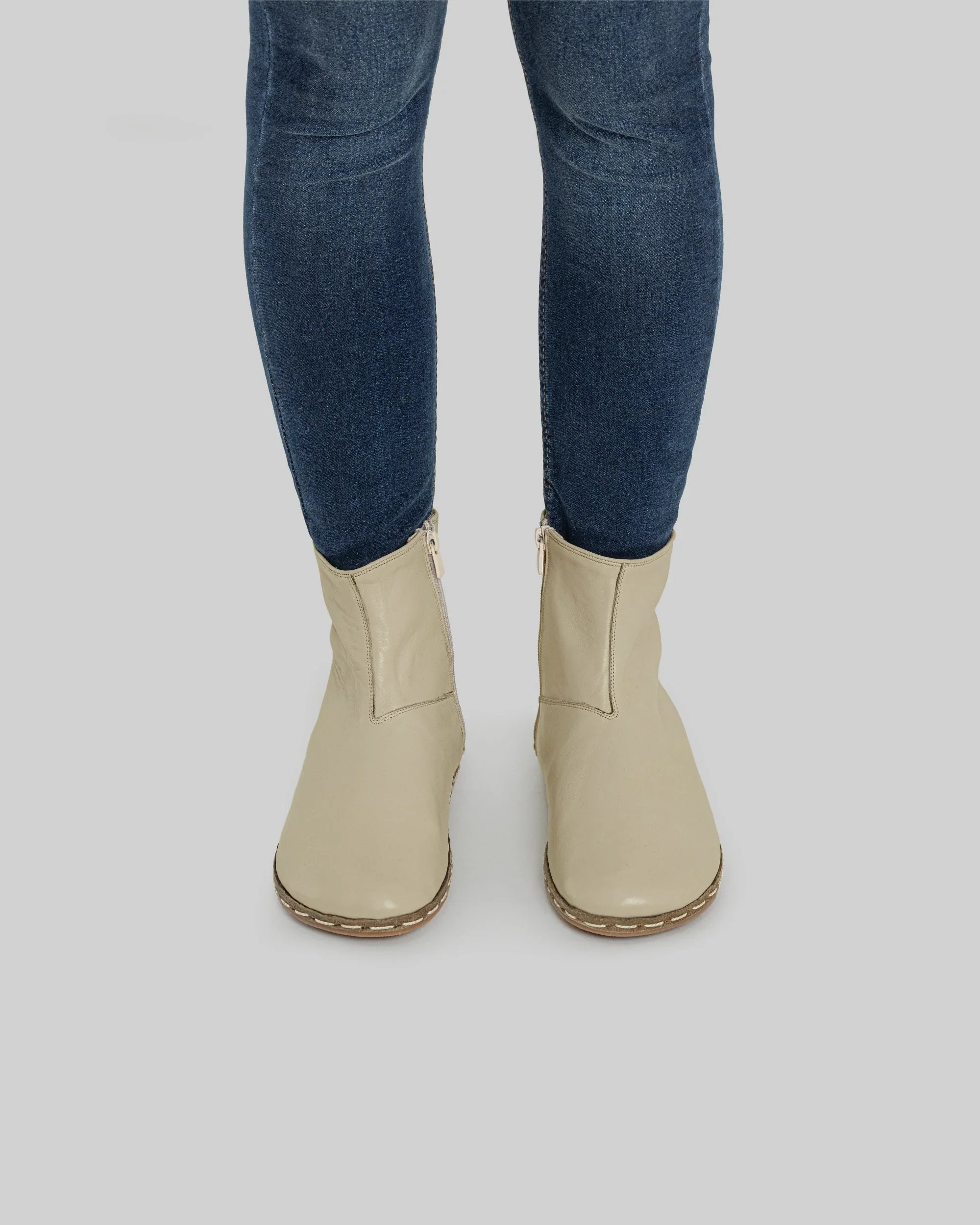 Pair Beige Chelsea Boots - Barefoot Wide Toe Calf Leather | Bespoky