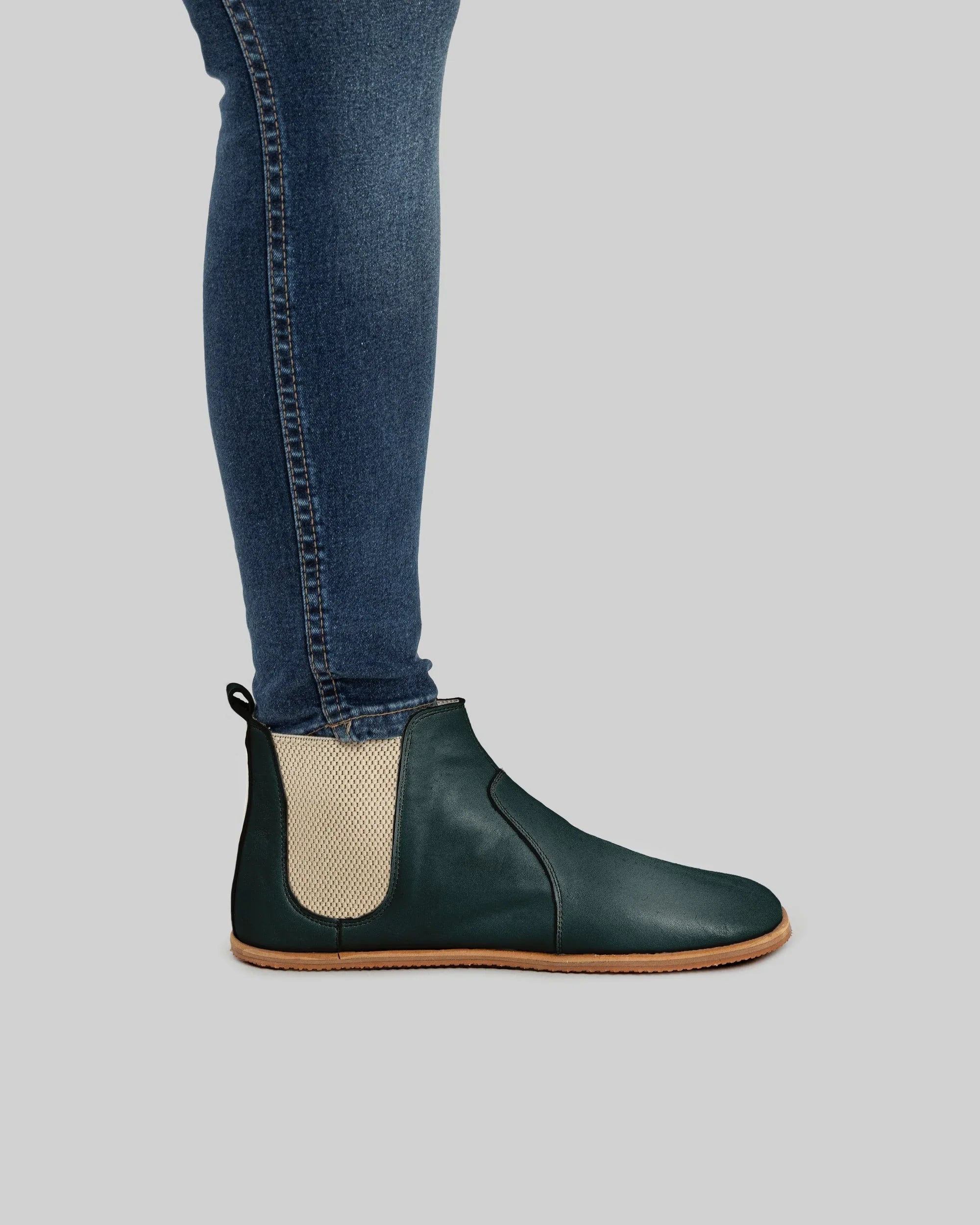 Pair Dark Green Chelsea Boots - Barefoot Wide Toe Calf Leather | Bespoky