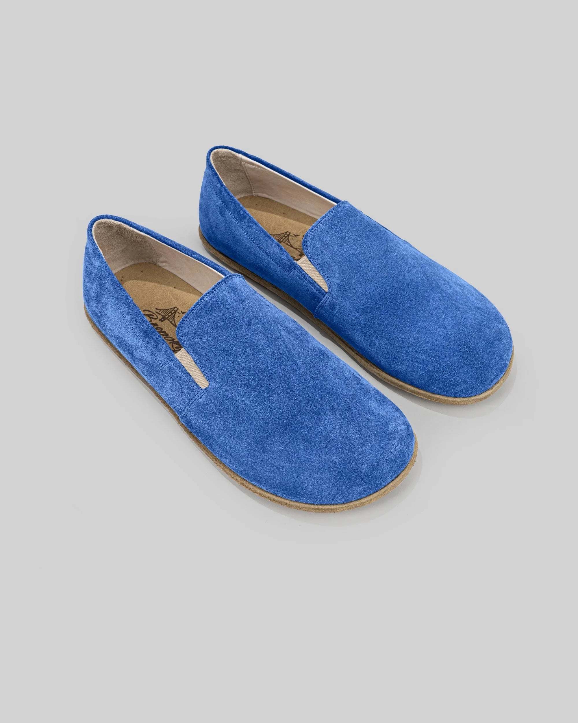 Men's Blue Suede Barefoot Shoes - Handcrafted Calf Leather Wide Toe Box | Bespoky