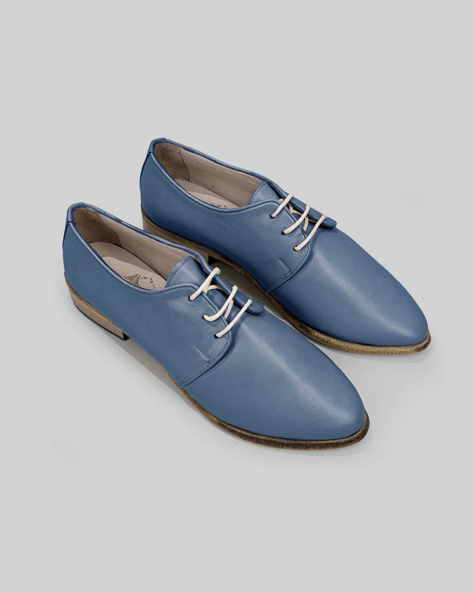 Women's Jean Blue Pointed Toe Oxford - Handcrafted Calf Leather Wide Toe Box | Bespoky