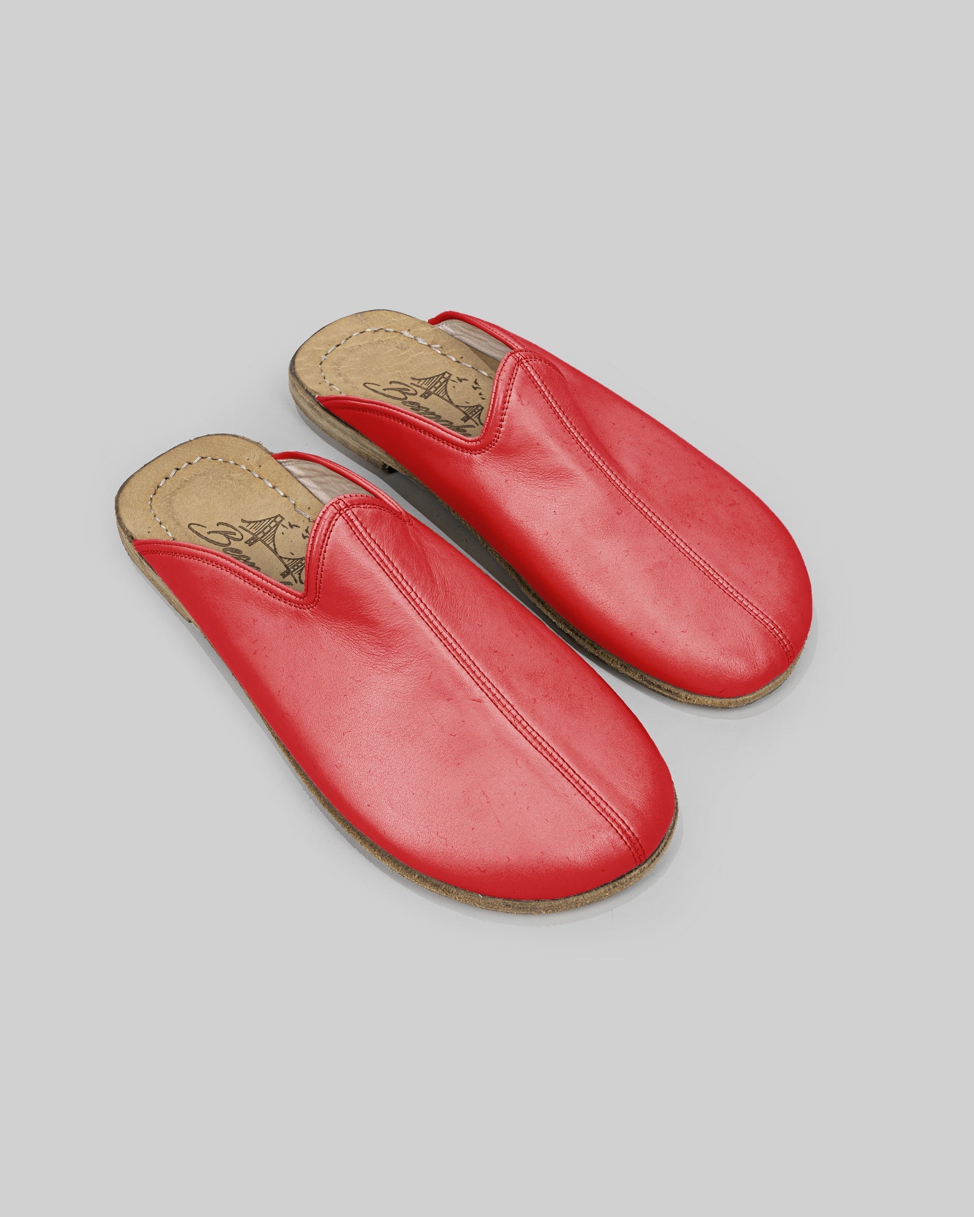 Women's Red Slippers - Handcrafted Calf Leather Wide Toe Box | Bespoky