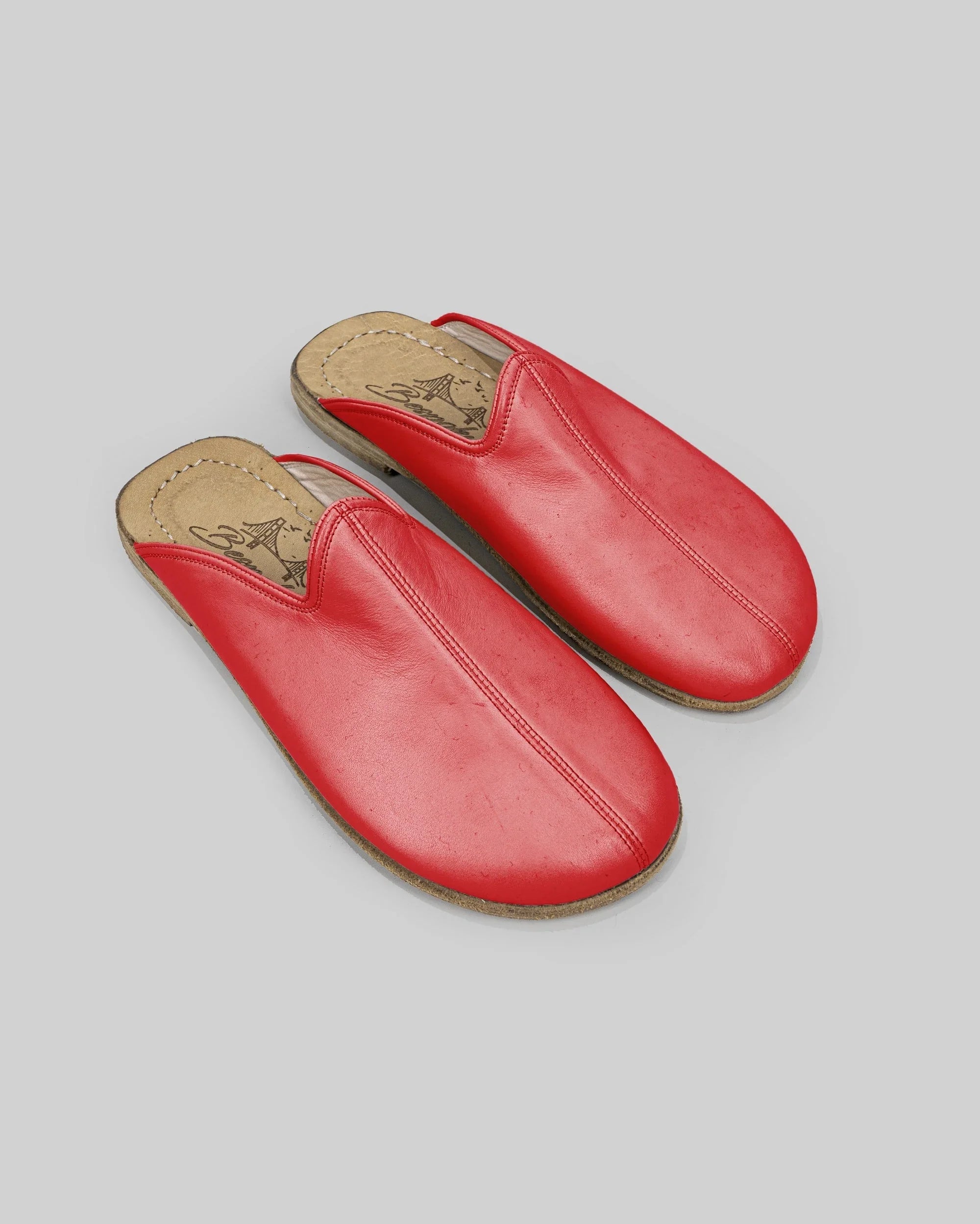 Men's Red Slippers - Handcrafted Calf Leather Wide Toe Box | Bespoky