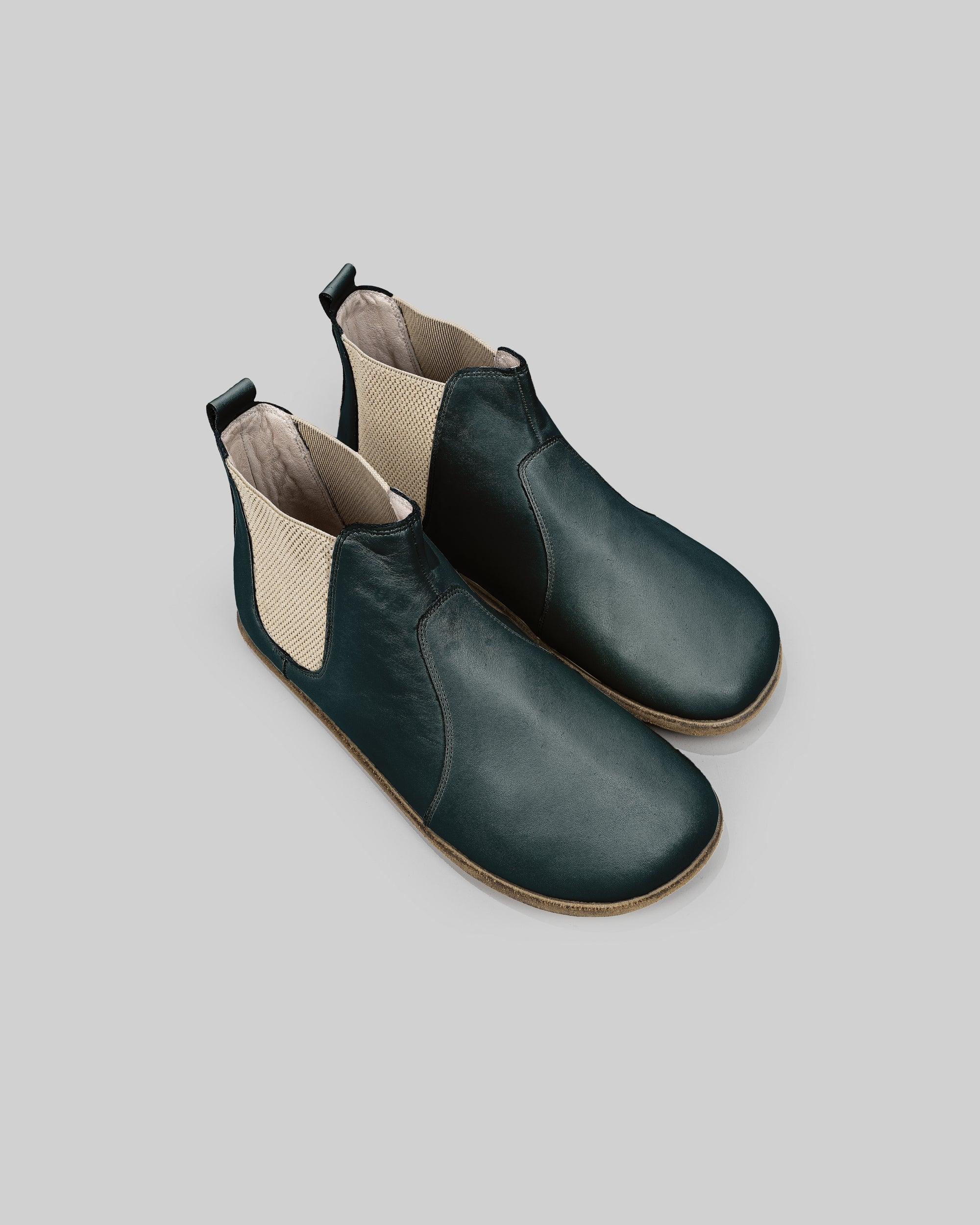 Women's Dark Green Chelsea Boots - Handcrafted Calf Leather Wide Toe Box | Bespoky