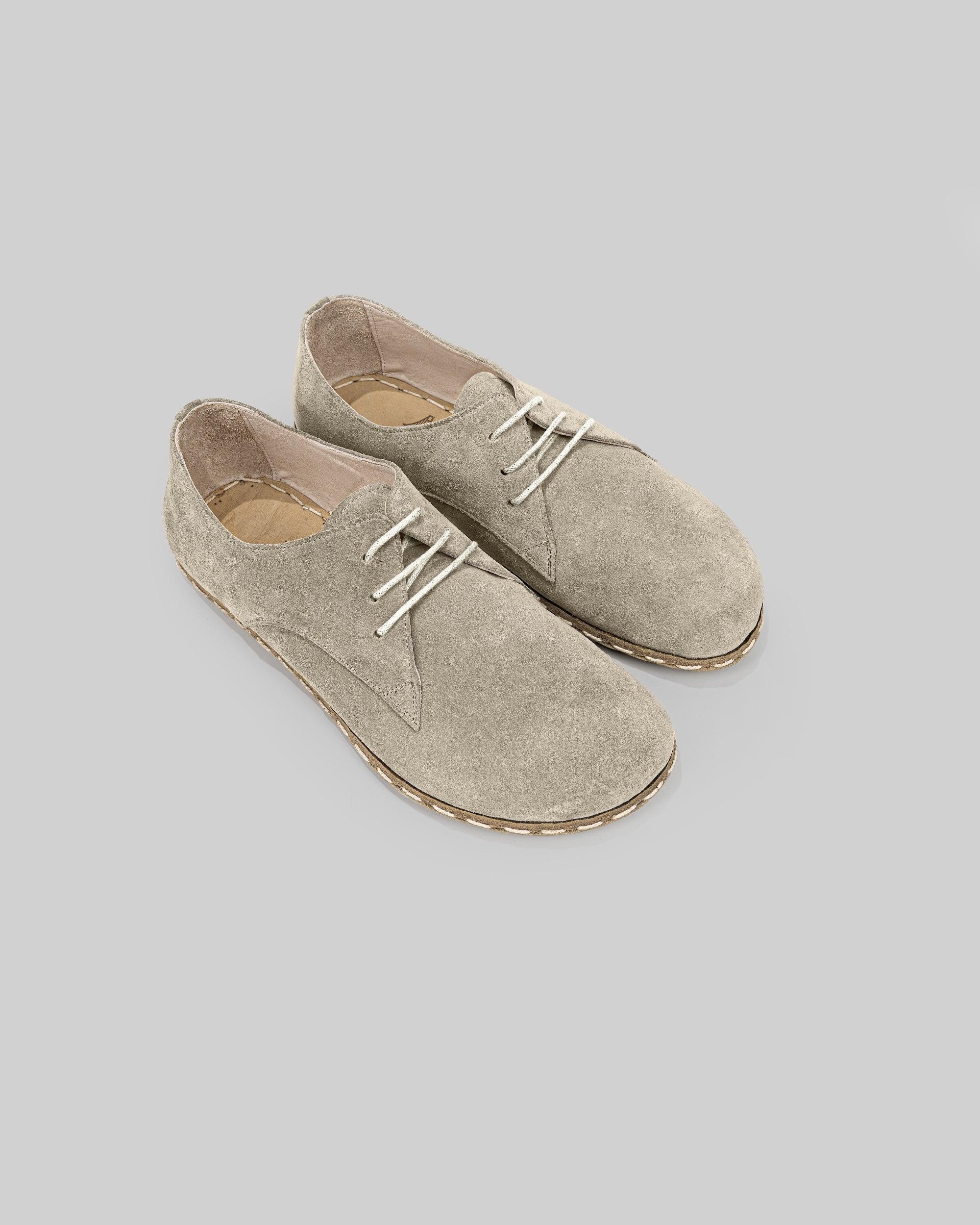 Men's Cream Suede Oxford Shoes - Handcrafted Calf Leather Wide Toe Box | Bespoky