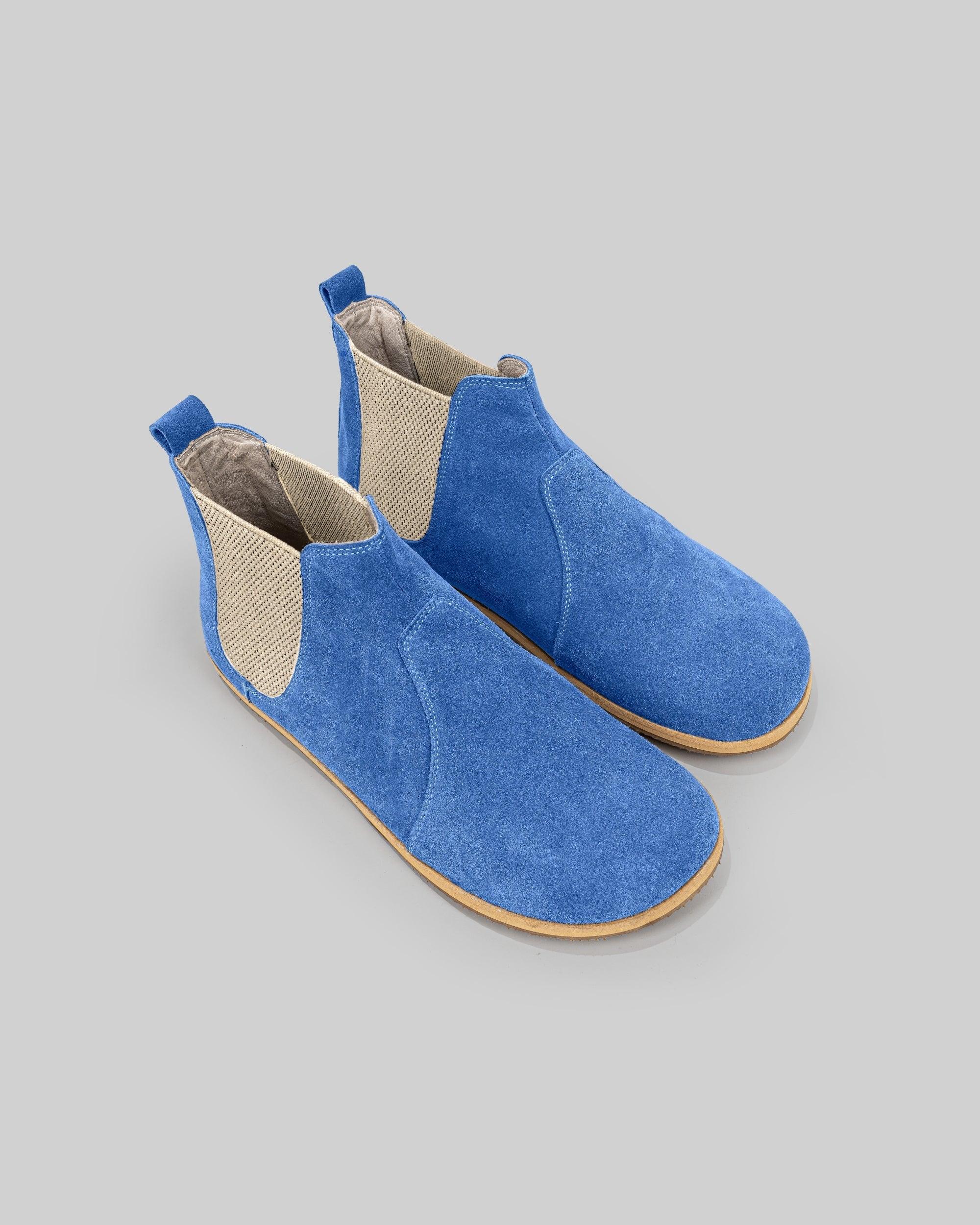 Men's Blue Suede Chelsea Boots - Handcrafted Calf Leather Wide Toe Box | Bespoky