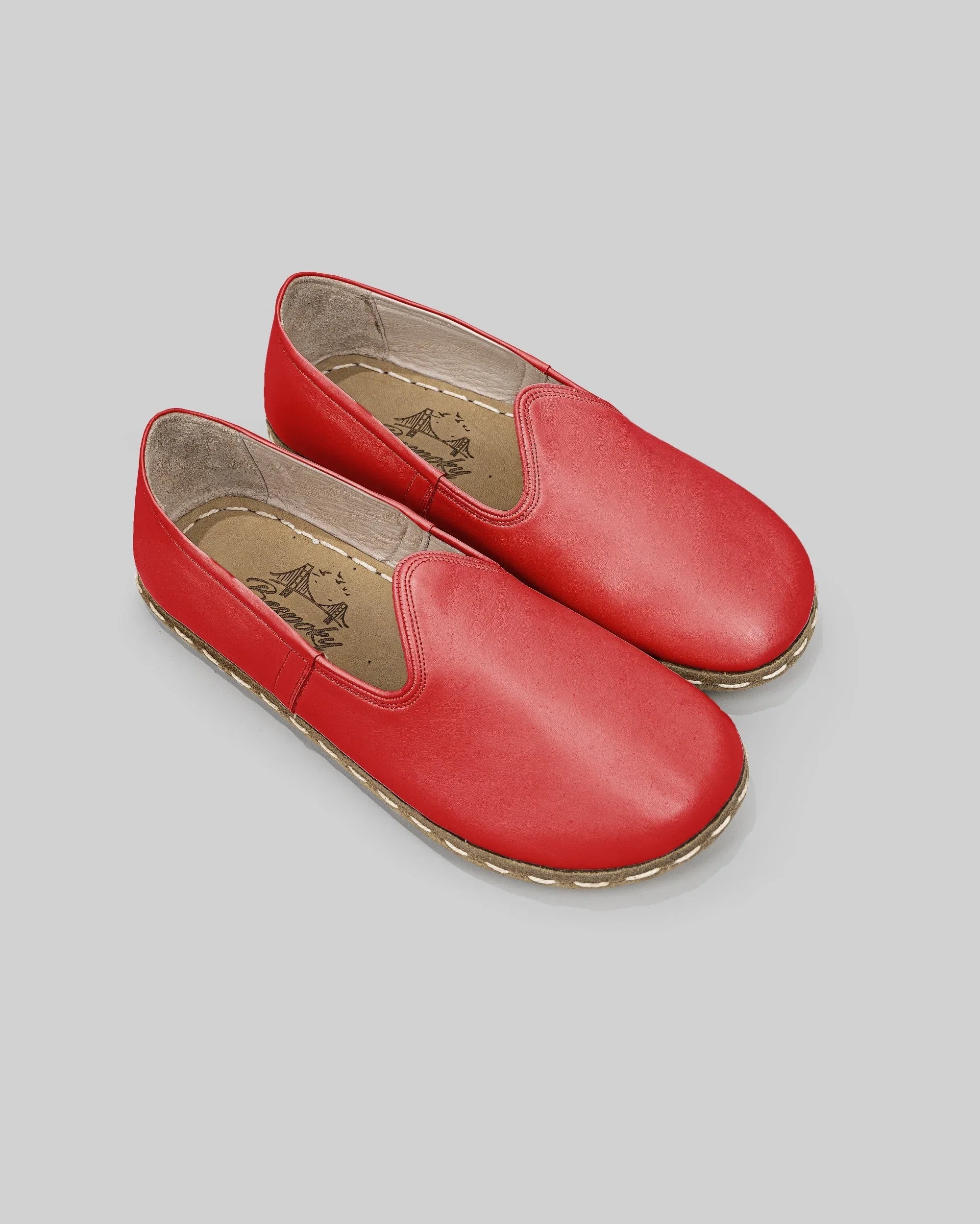 Men's Red Barefoot Yemeni - Handcrafted Calf Leather Wide Toe Box | Bespoky