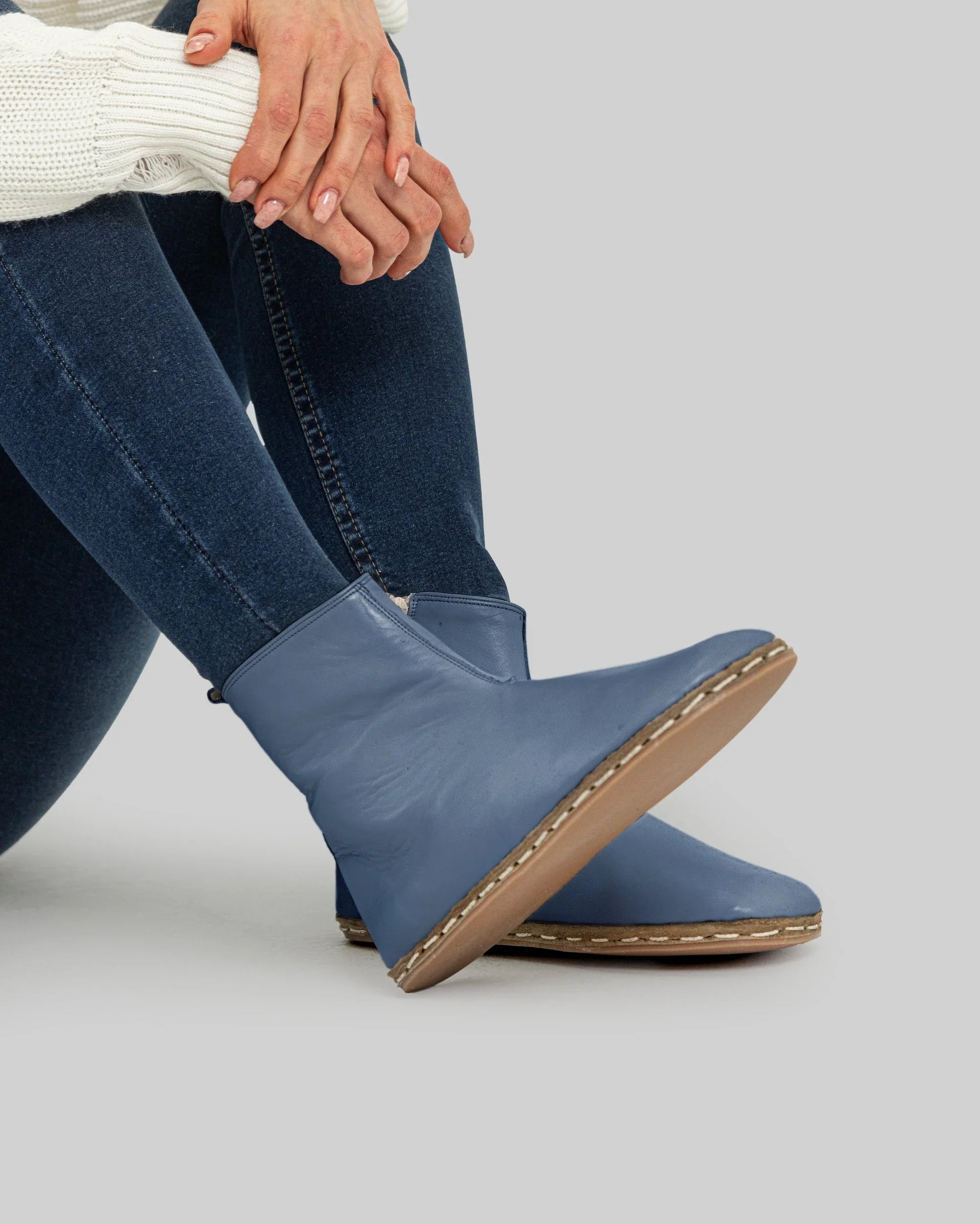 Men's Jean Blue Chelsea Boots - Handcrafted Calf Leather Wide Toe Box | Bespoky