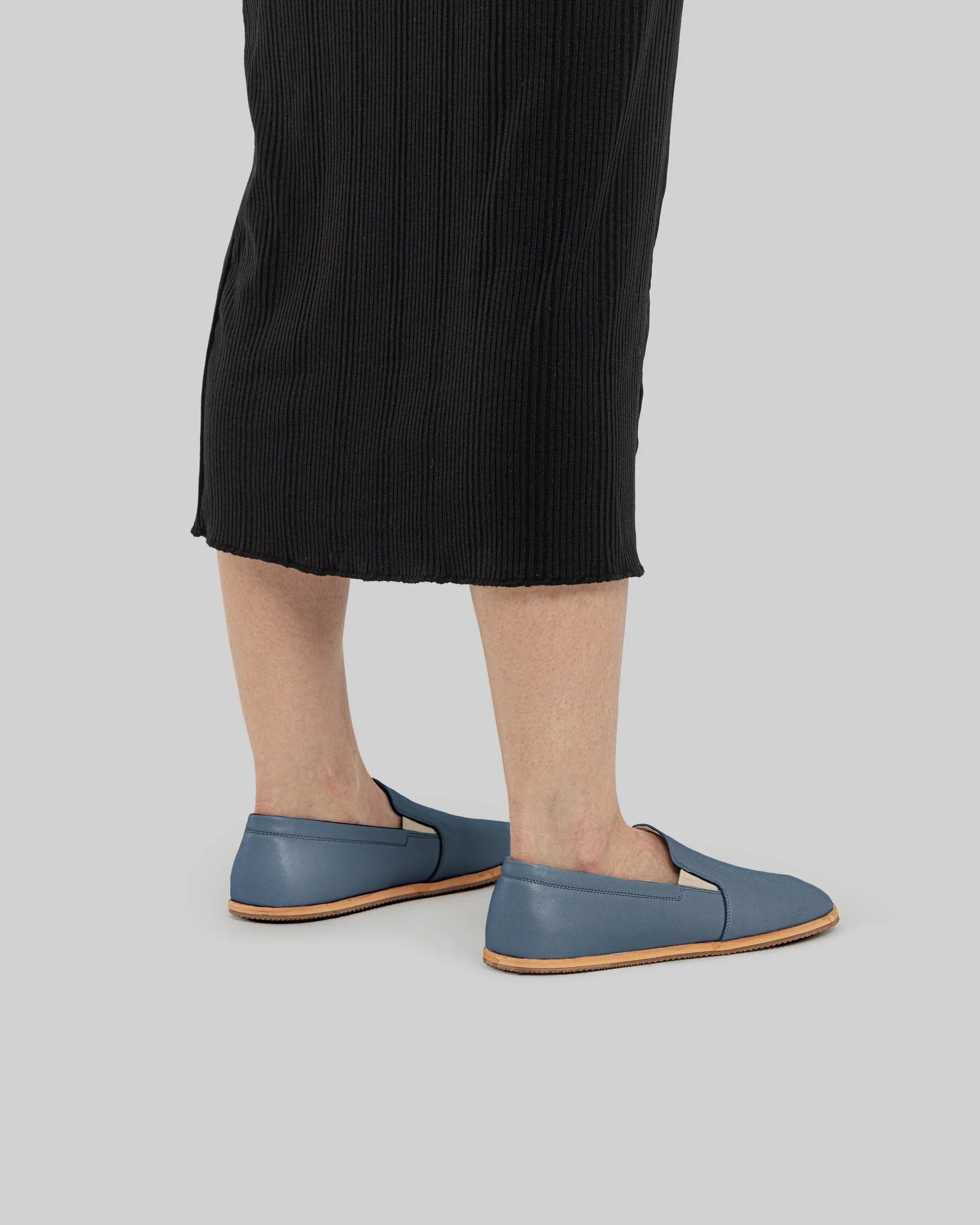 Detail Jean Blue Barefoot Shoes - Handcrafted Calf Leather Turkey | Bespoky