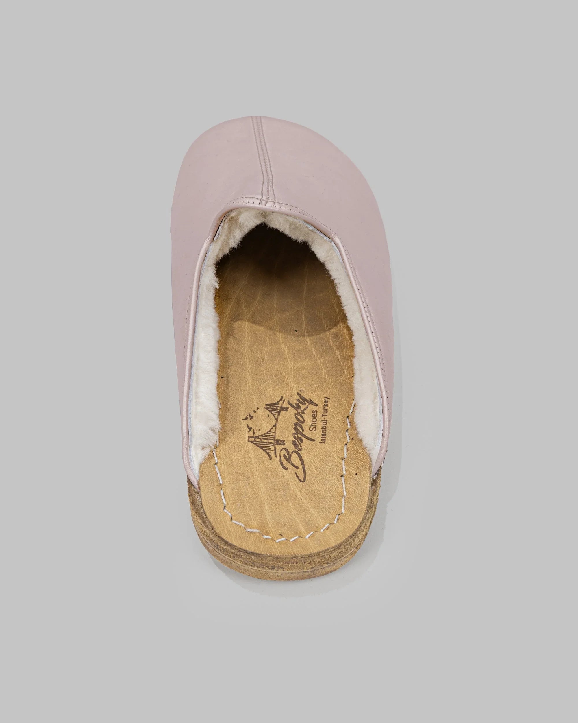 Back view Pink Shearling Slippers - Calf Leather Handcrafted | Bespoky