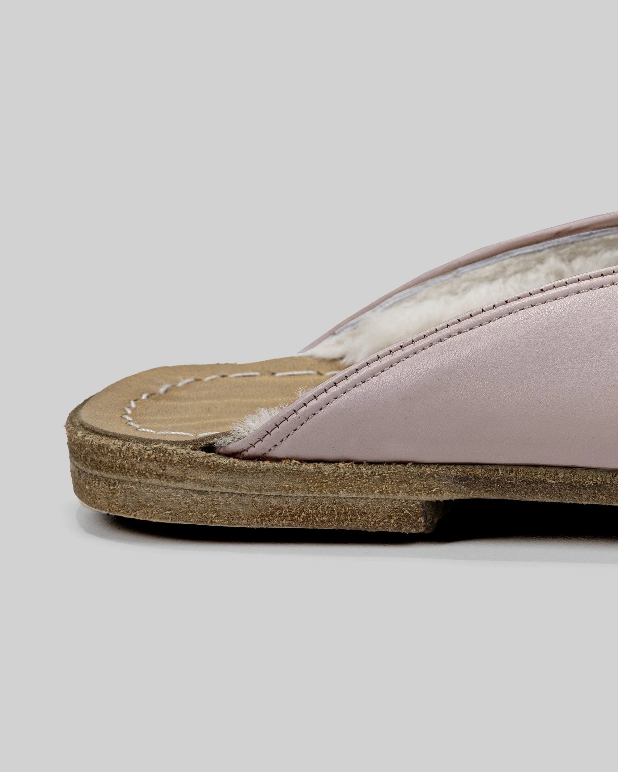 Pair Pink Shearling Slippers - Barefoot Wide Toe Calf Leather | Bespoky