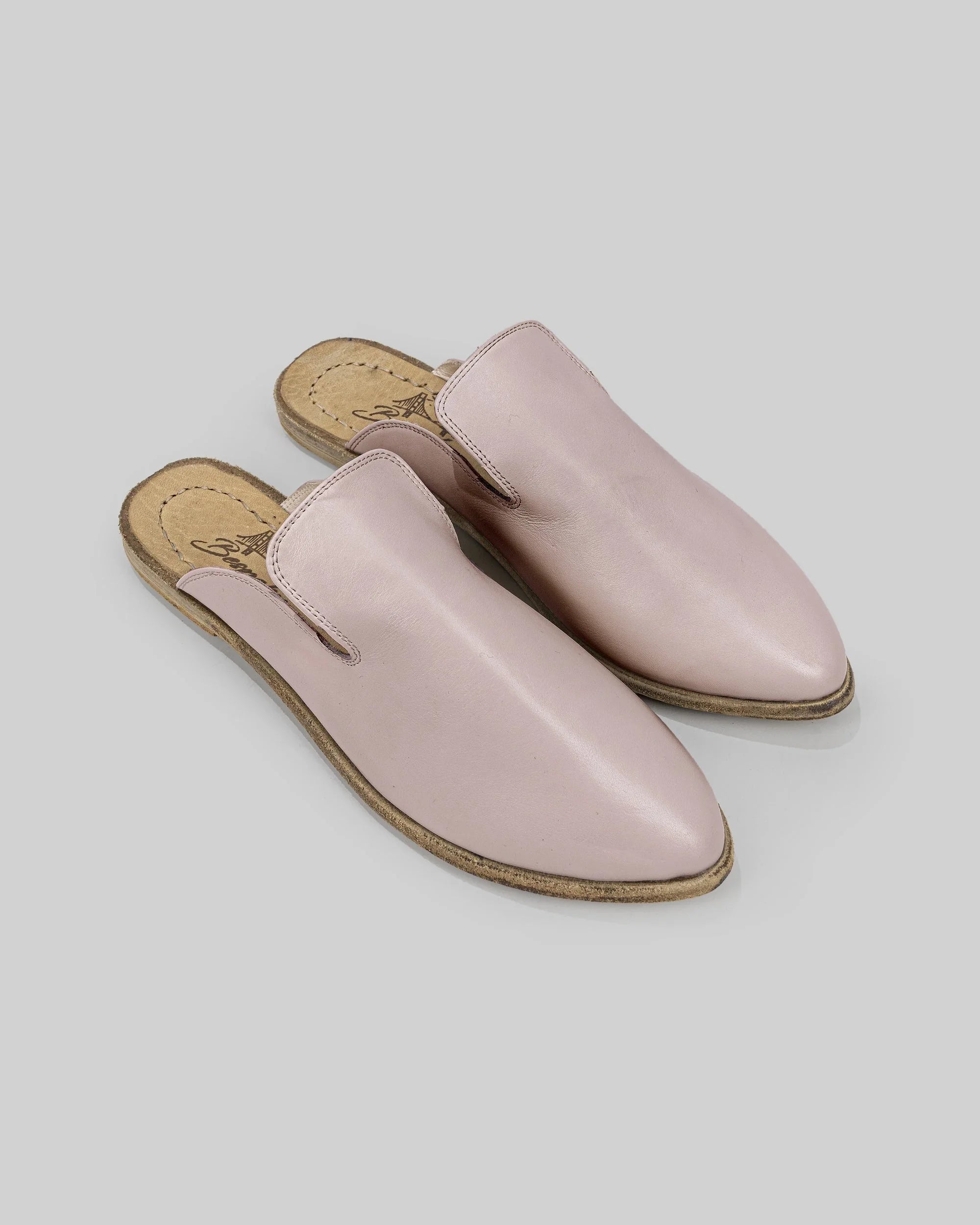 Women's Pink Pointed Toe Mules - Handcrafted Calf Leather Wide Toe Box | Bespoky