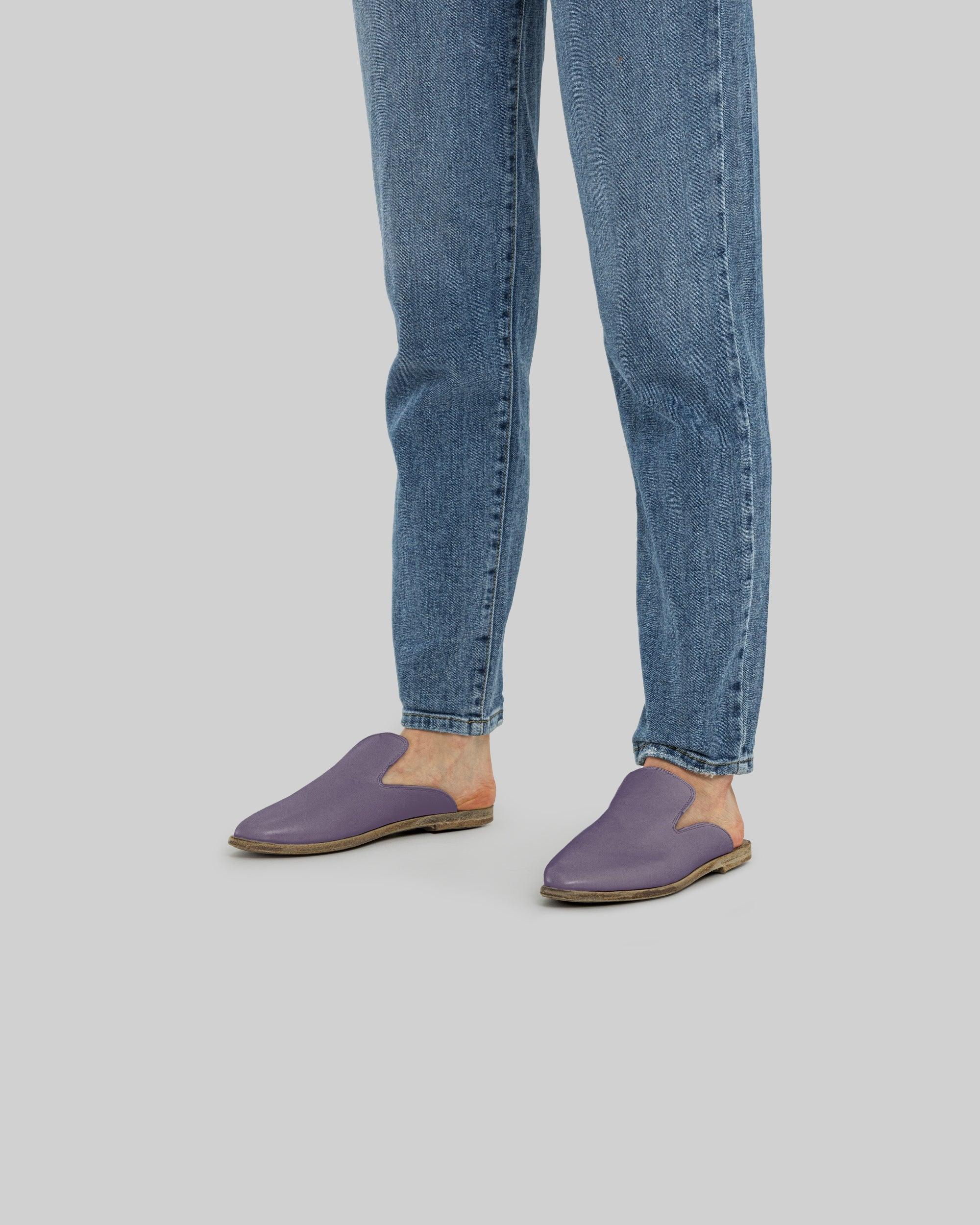Top view Purple Pointed Toe Mules - Handcrafted Calf Leather | Bespoky