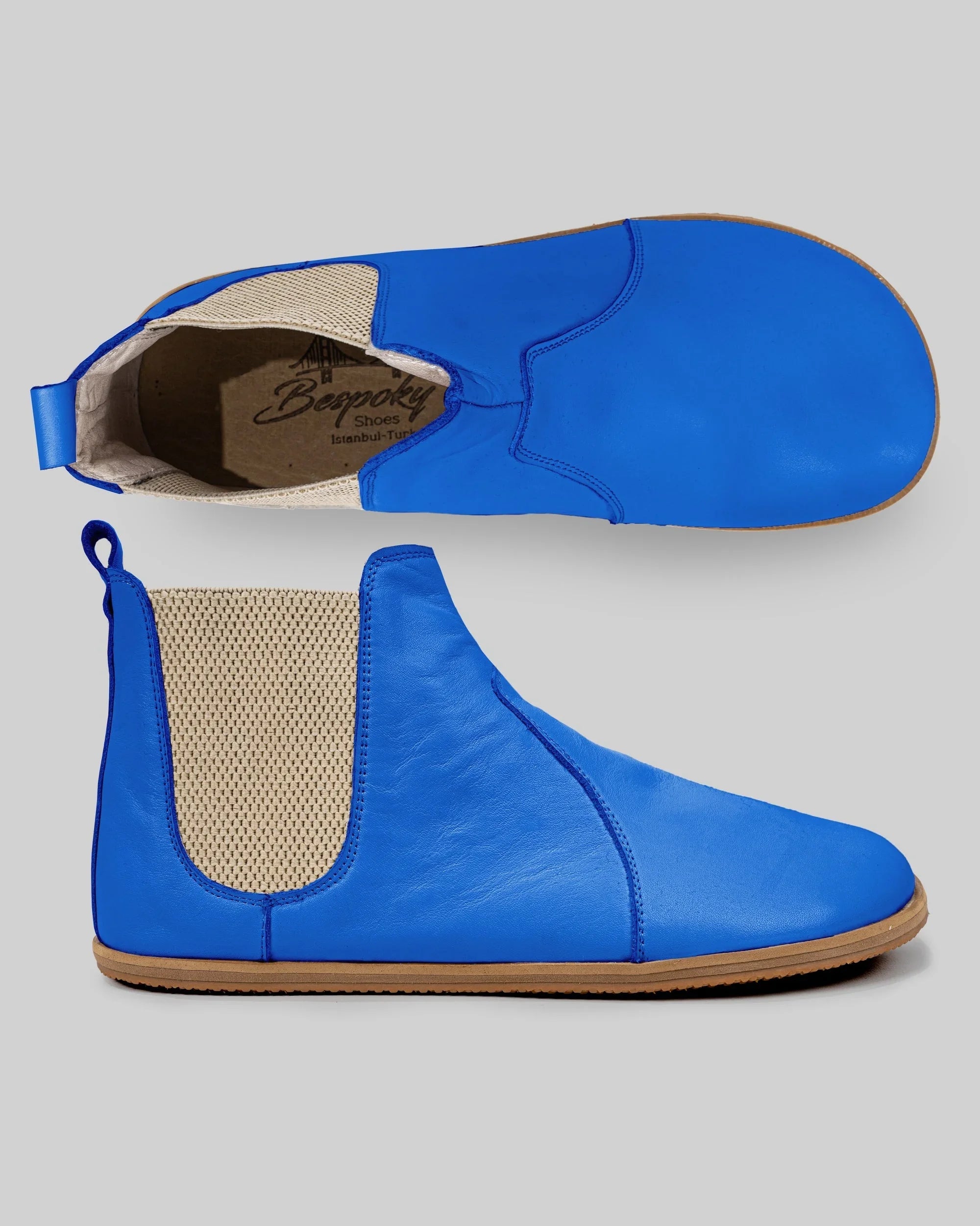 Men's Blue Chelsea Boots - Handcrafted Calf Leather Wide Toe Box | Bespoky